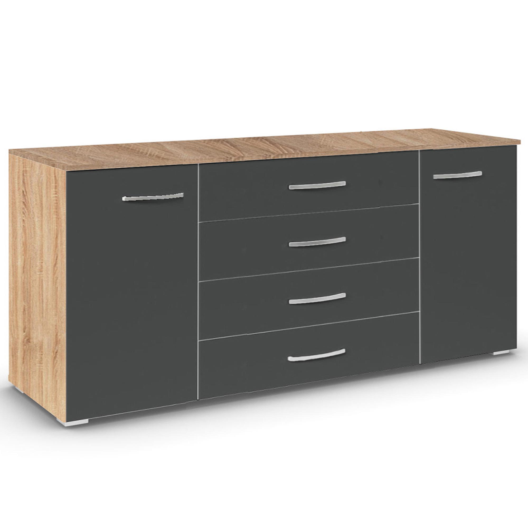 Aditio Large Sideboard - 160cm - 2 Door - Sonoma Oak & Metallic Dark Grey