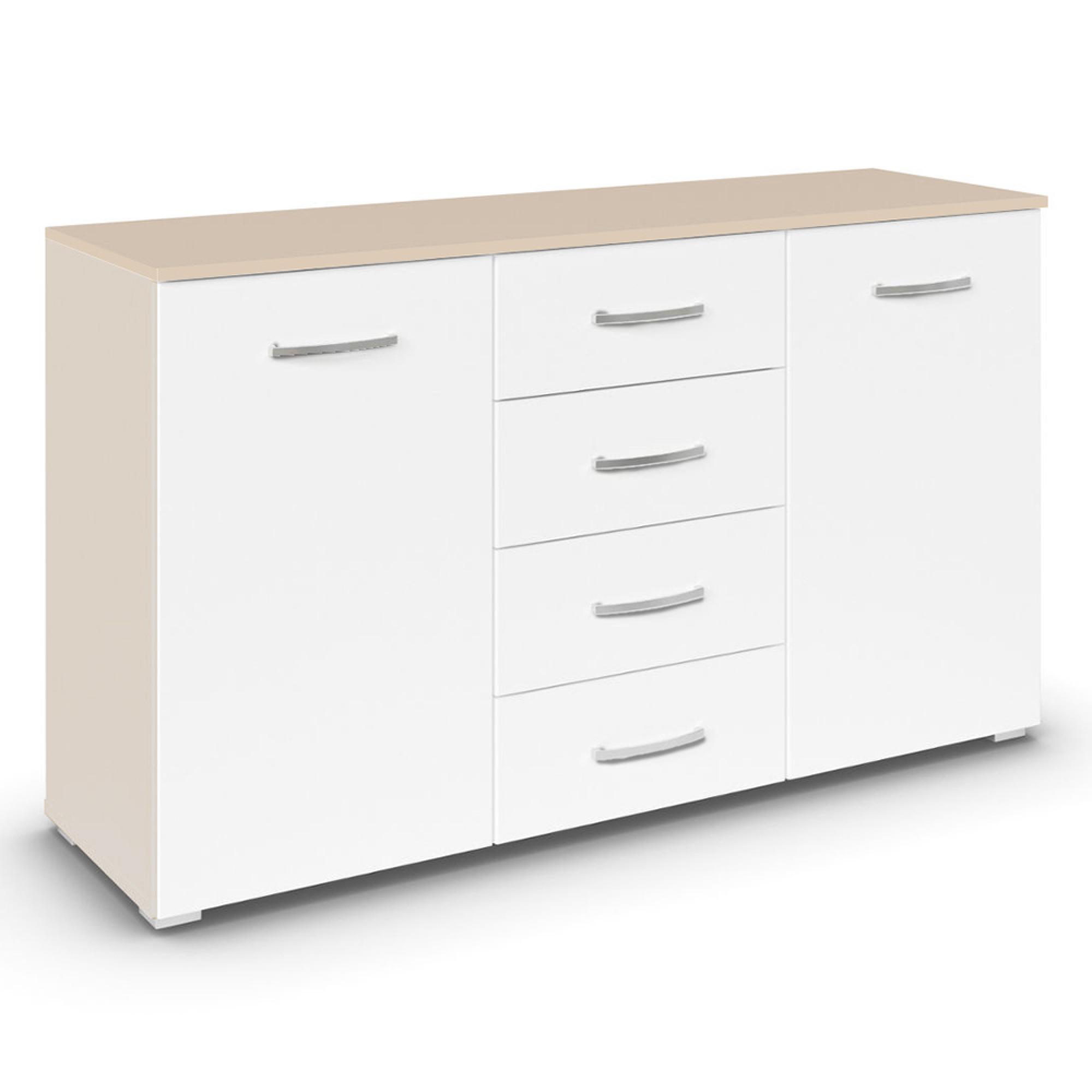 Rauch Aditio 2 Door Medium Sideboard with 4 Drawer - 120cm - Champagne and Alpine White