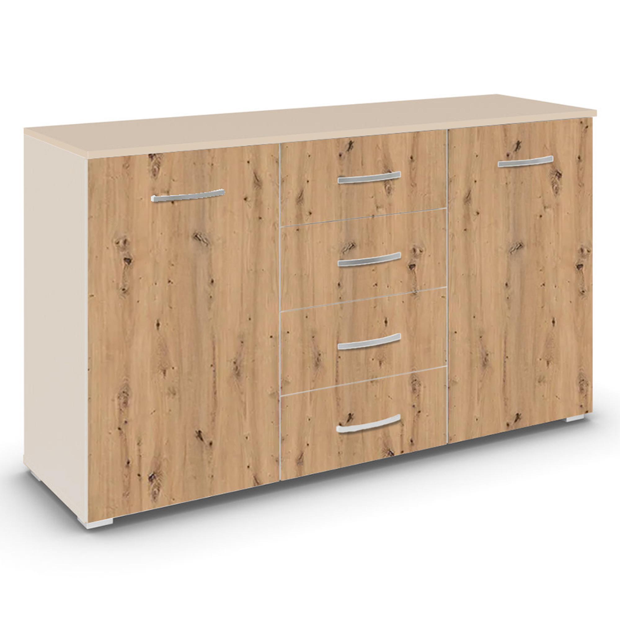 Rauch Aditio 2 Door Medium Sideboard with 4 Drawer - 120cm - Champagne and Artisan Oak