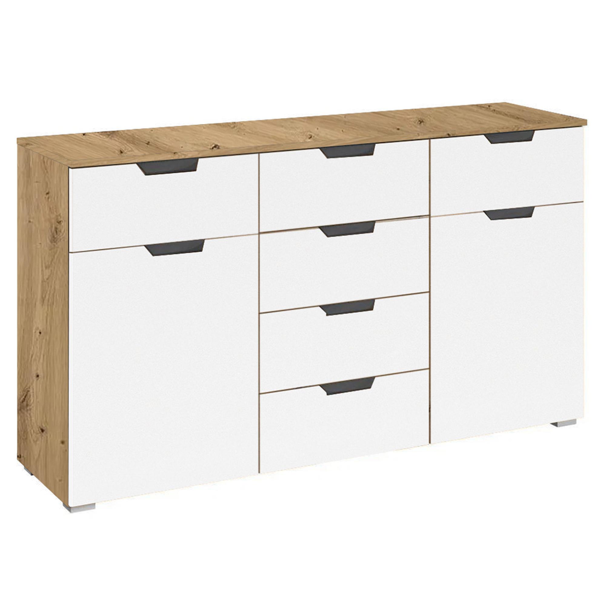 Aditio Medium Sideboard - 120cm - 2 Door - 6 Drawer - Artisan Oak & Alpine White