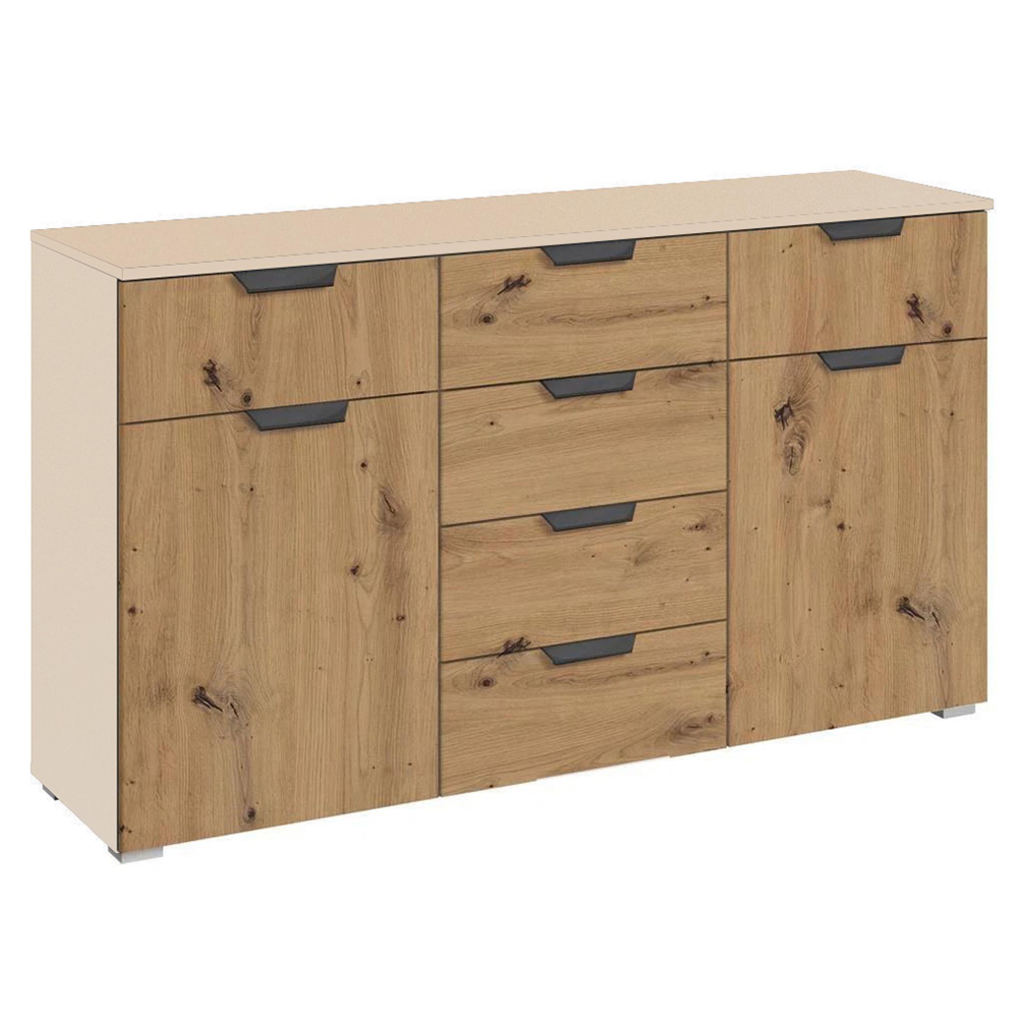 Aditio Medium Sideboard - 120cm - 2 Door - 6 Drawer - Champagne & Artisan Oak