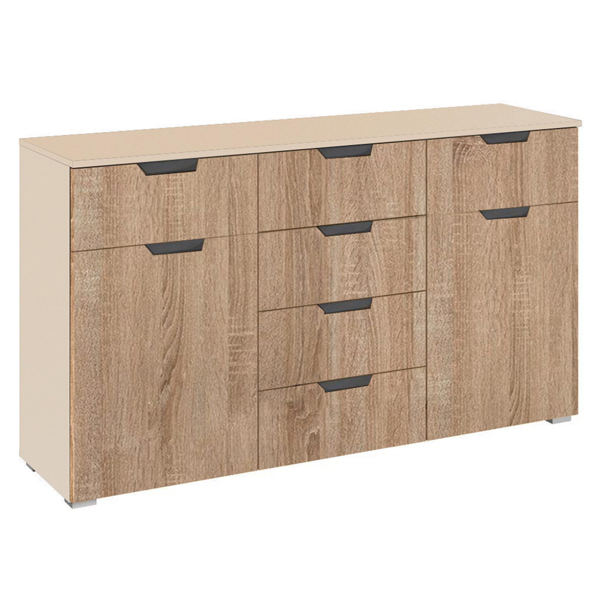Aditio Medium Sideboard - 120cm - 2 Door - 6 Drawer - Champagne & Sonoma Oak