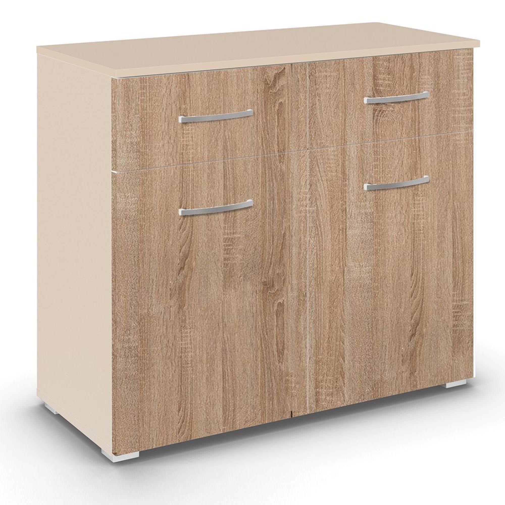 Rauch Aditio 2 Door Small Sideboard - 80cm - Champagne and Sonoma Oak