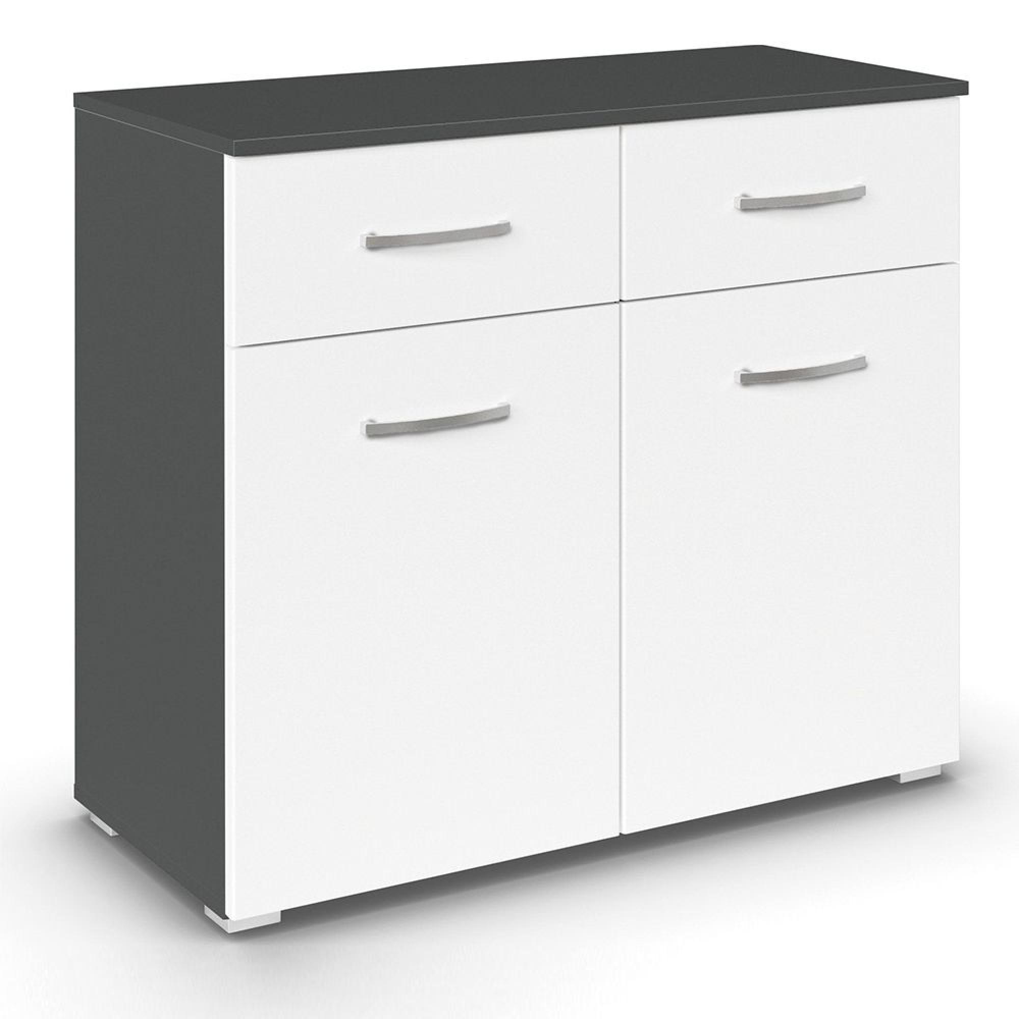 Rauch Aditio 2 Door Small Sideboard - 80cm - Metallic Dark Grey and Alpine White