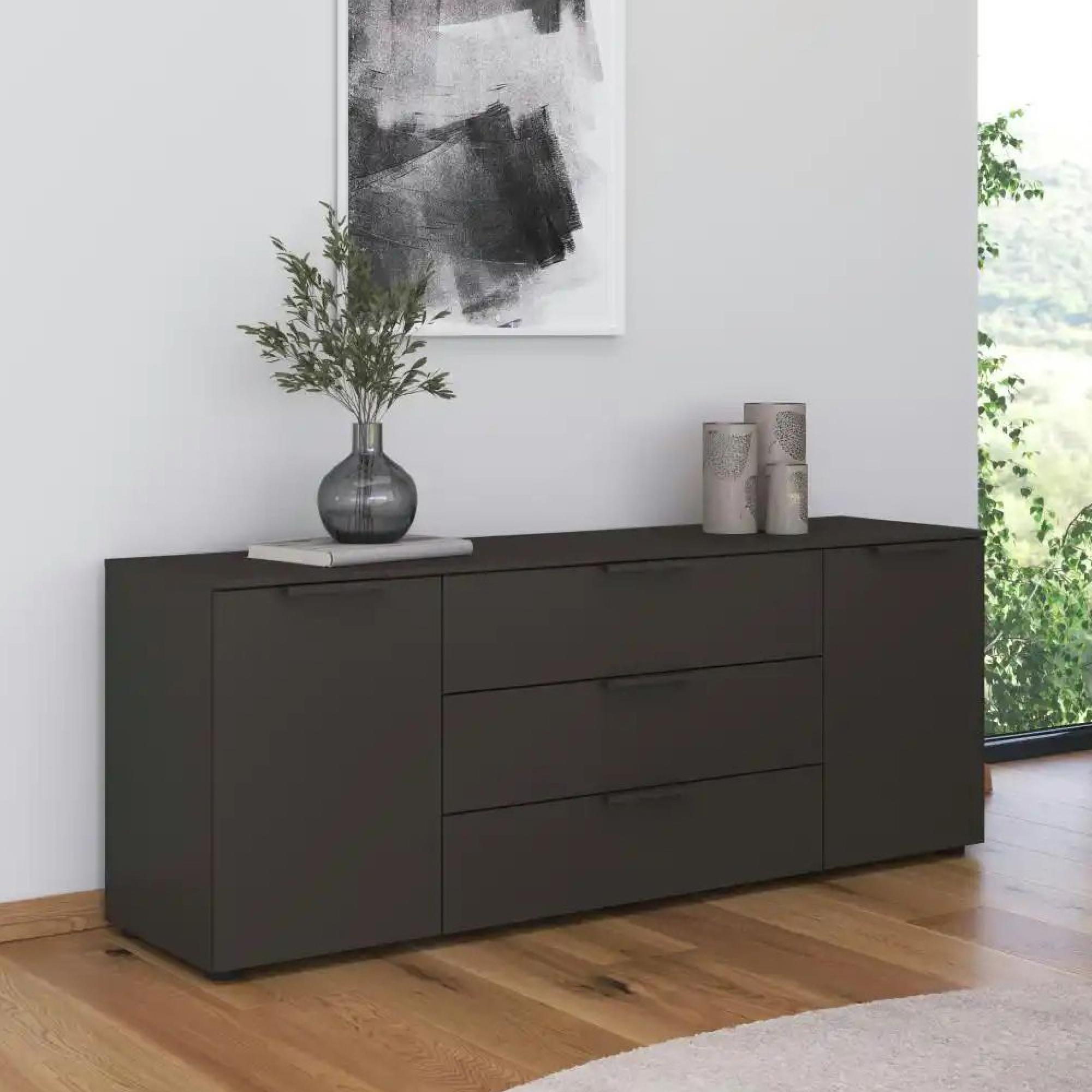 Rauch Flipp 2 Door Low Sideboard with Adjustable Height - 160cm - Graphite