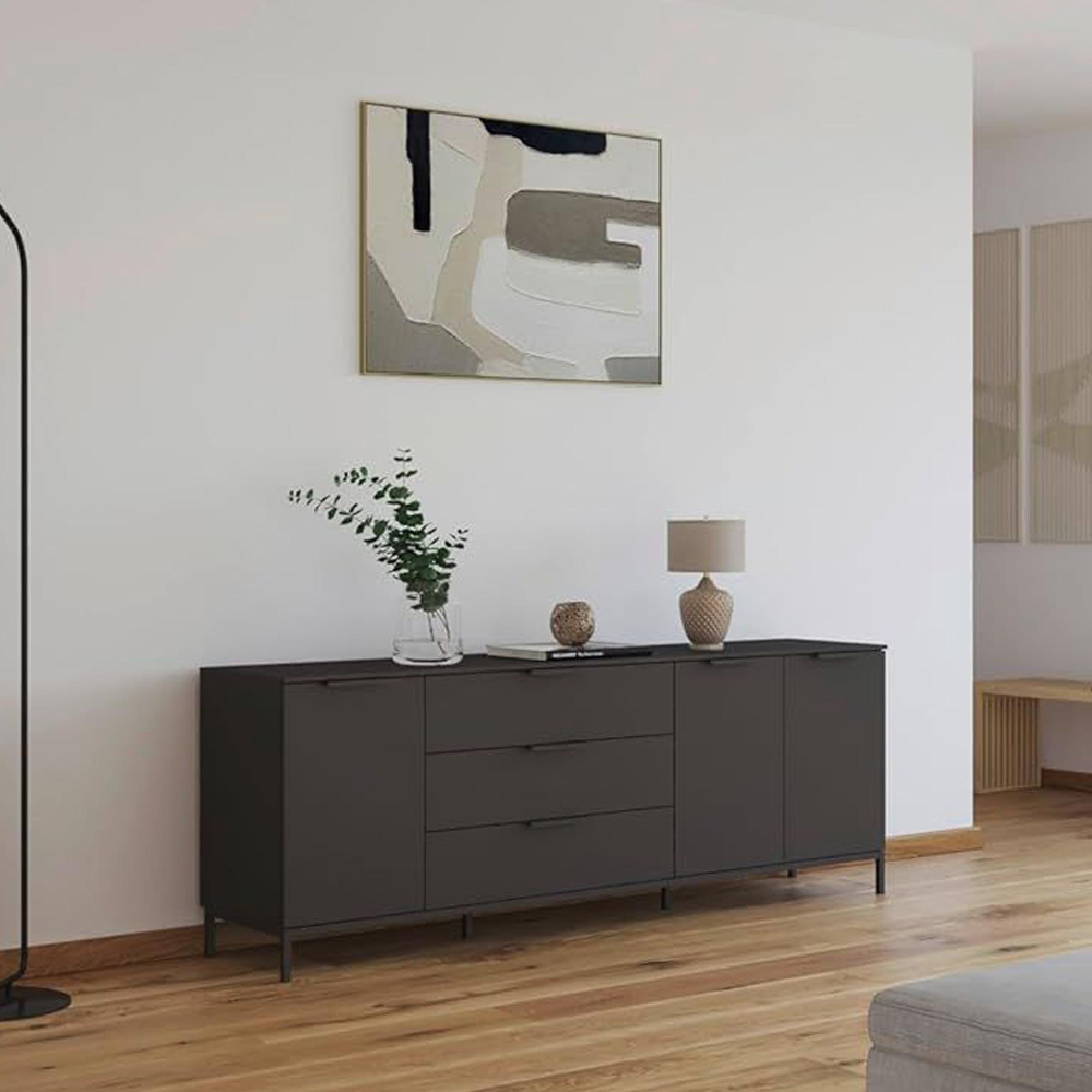 Rauch Flipp 3 Door Low Sideboard with Metal Base - 199cm - Graphite