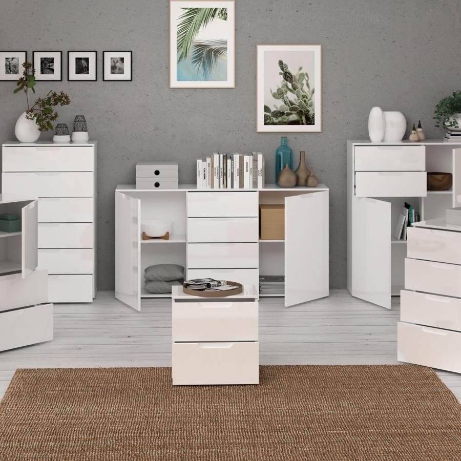 Sienna Sideboard - 2 Door - 4 Drawer - Large - White High Gloss