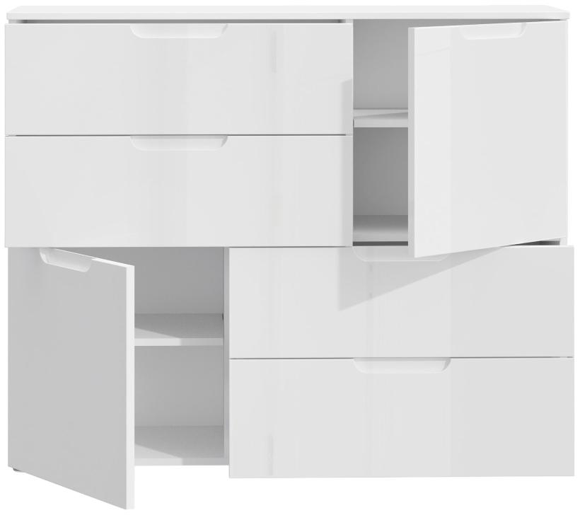 Sienna Sideboard - 2 Door - 4 Drawer - Wide - White Gloss