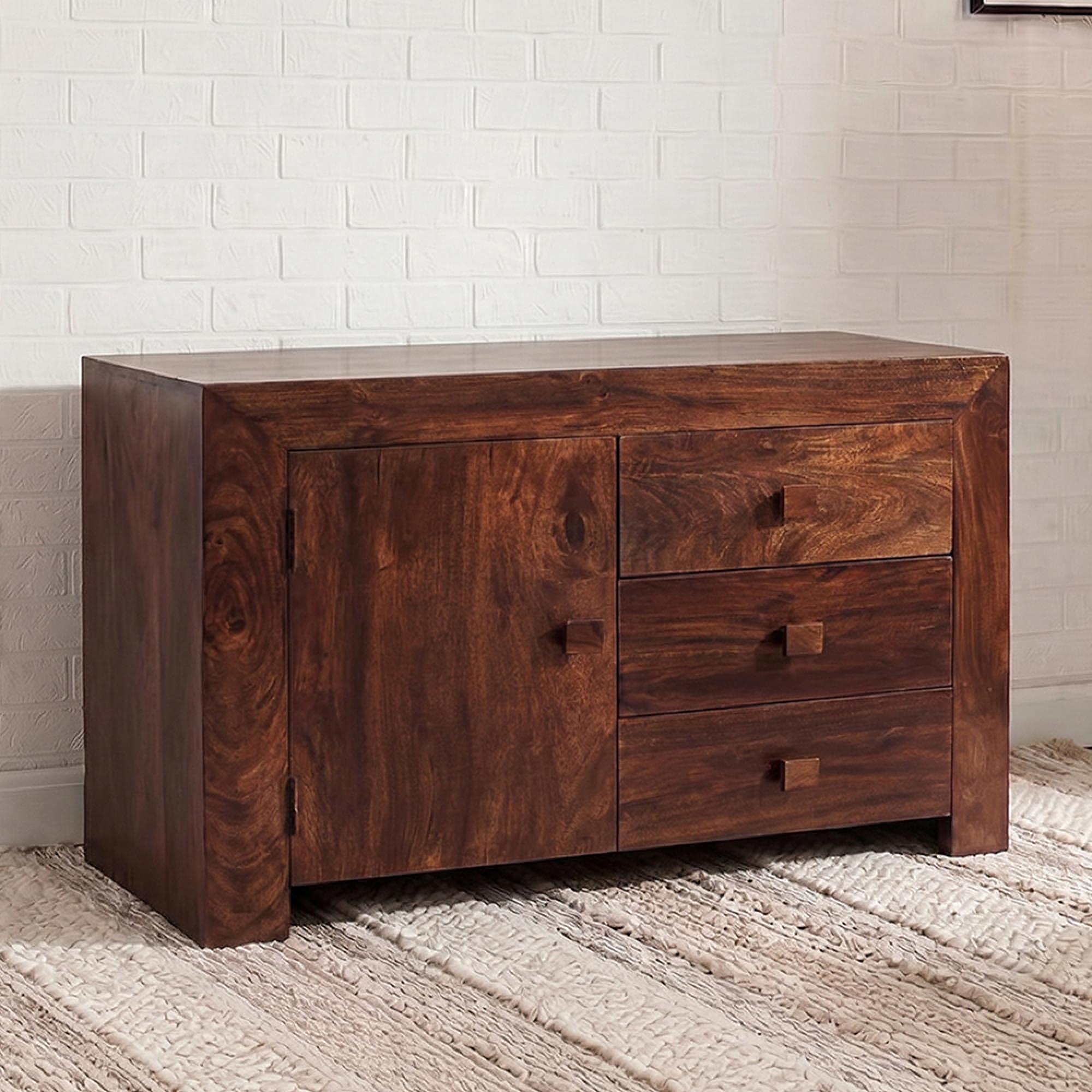 Dakota Sideboard - 1 Door 3 Drawer - Small - Dark Mango Wood