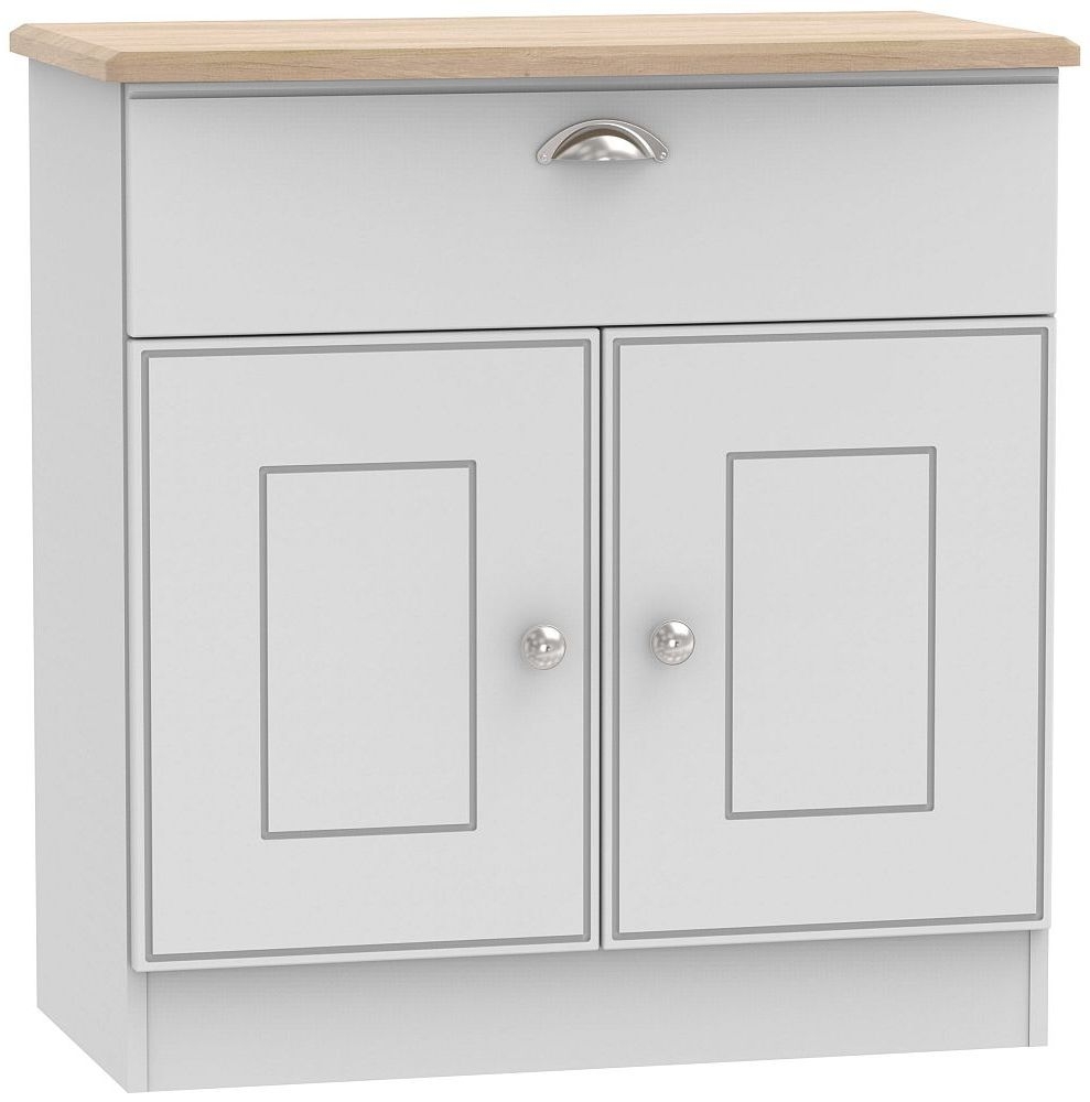 Victoria Grey and Riviera Oak Compact Sideboard - 2 Doors 