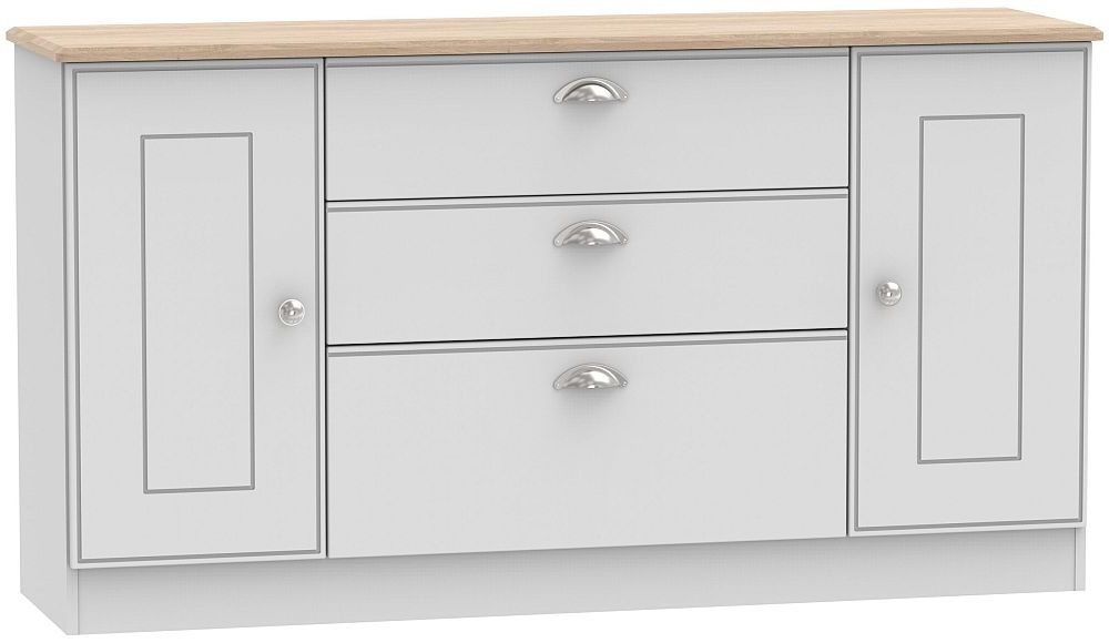 Victoria Grey and Riviera Oak Wide Sideboard - 2 Doors