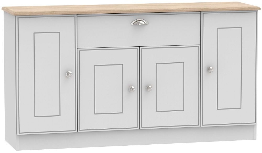 Victoria Grey and Riviera Oak Wide Sideboard - 4 Doors 