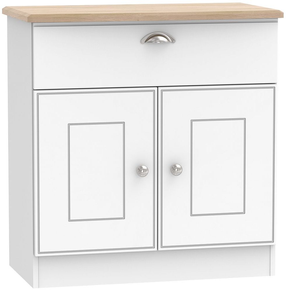 Victoria  White and Riviera Oak Compact Sideboard - 2 Doors