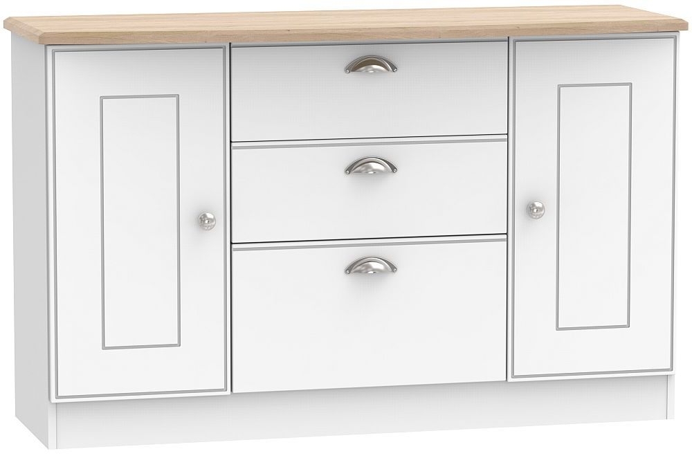 Victoria White and Riviera Oak Medium Sideboard - 2 Doors
