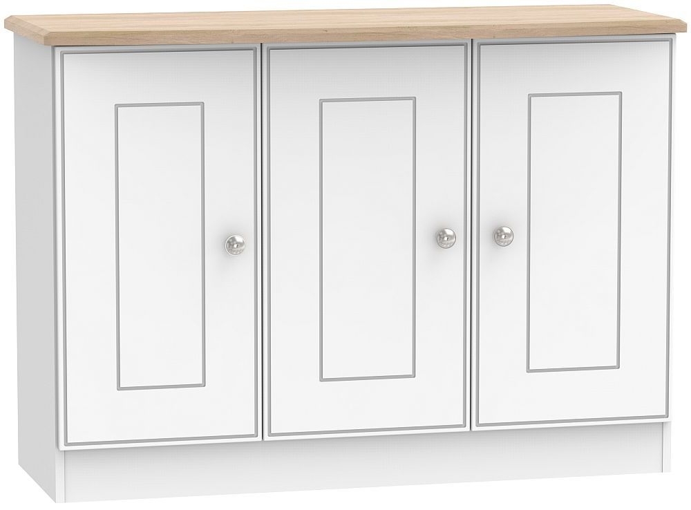 Victoria White and Riviera Oak Small Sideboard - 3 Doors