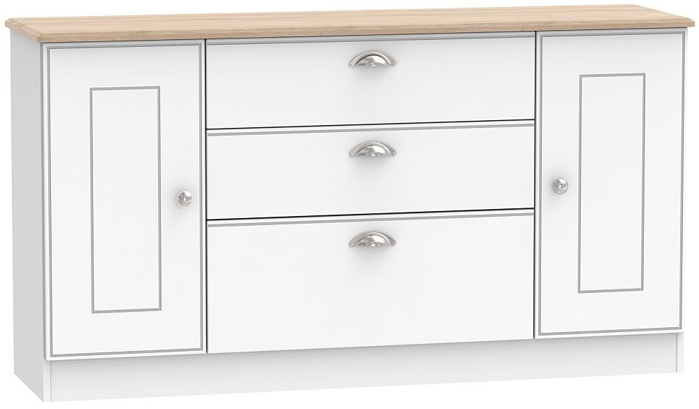 Victoria White and Riviera Oak Wide Sideboard - 2 Doors