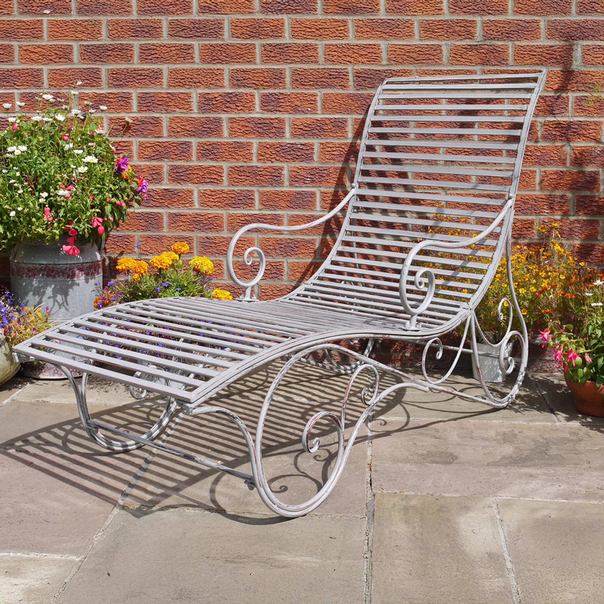 Garden Lounger - Antique Grey Metal