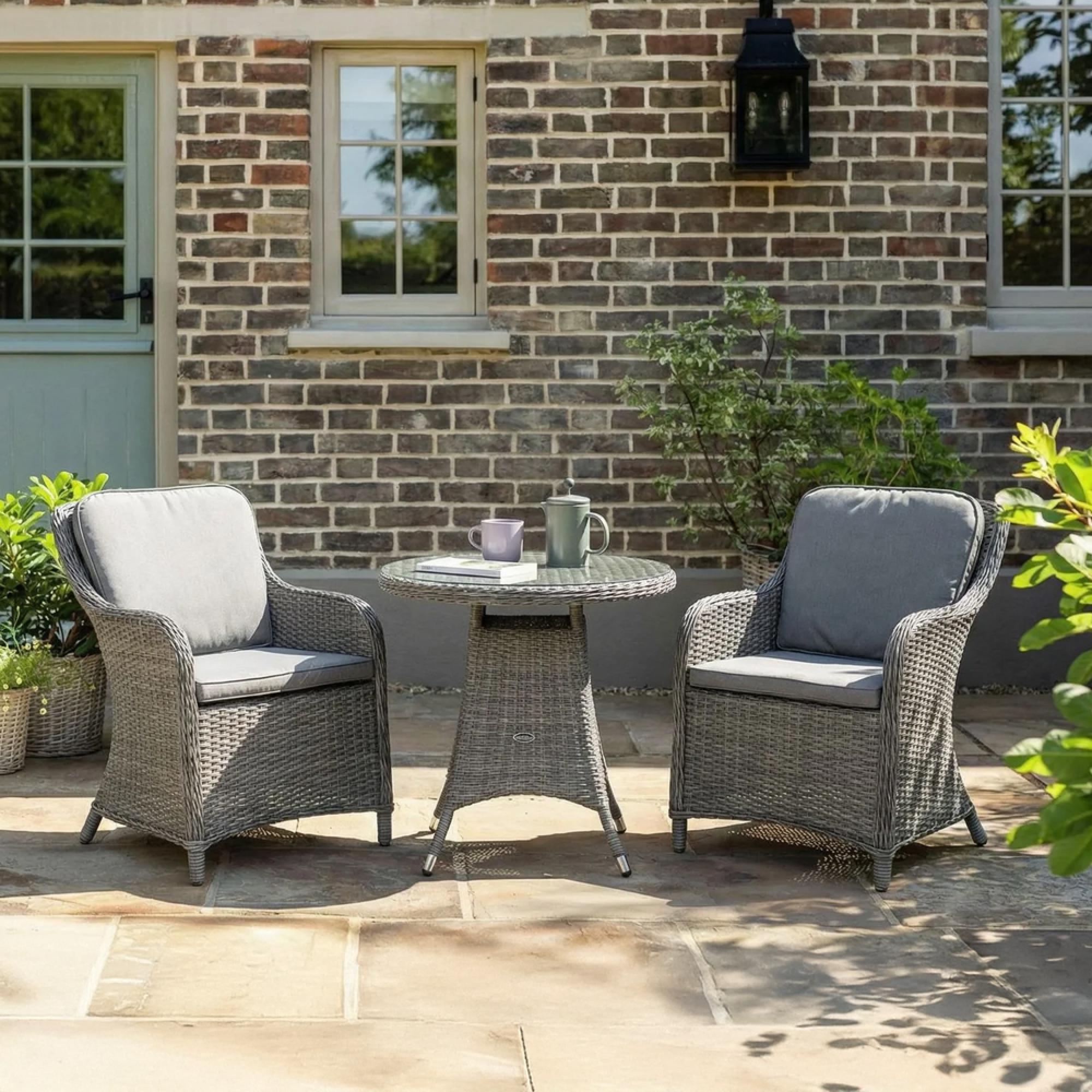 Paris Garden Bistro Set - 2 Seater - 75cm - Round - Grey - Rattan - 2 Imperial Chairs