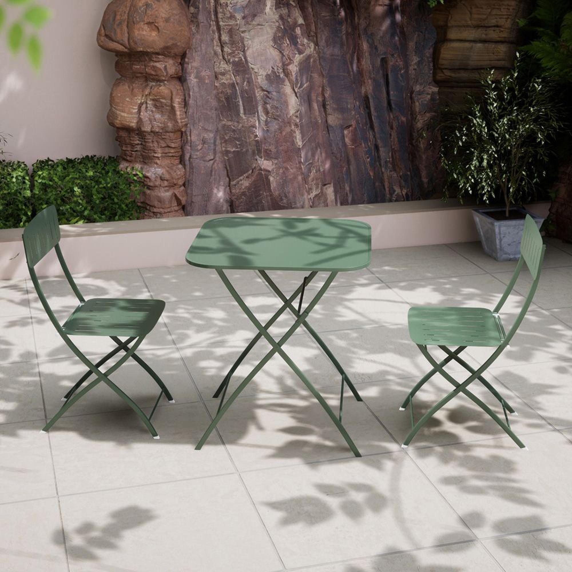 Venice Bistro Set - 2 Seater - 70cm - Square - Moss Green Metal