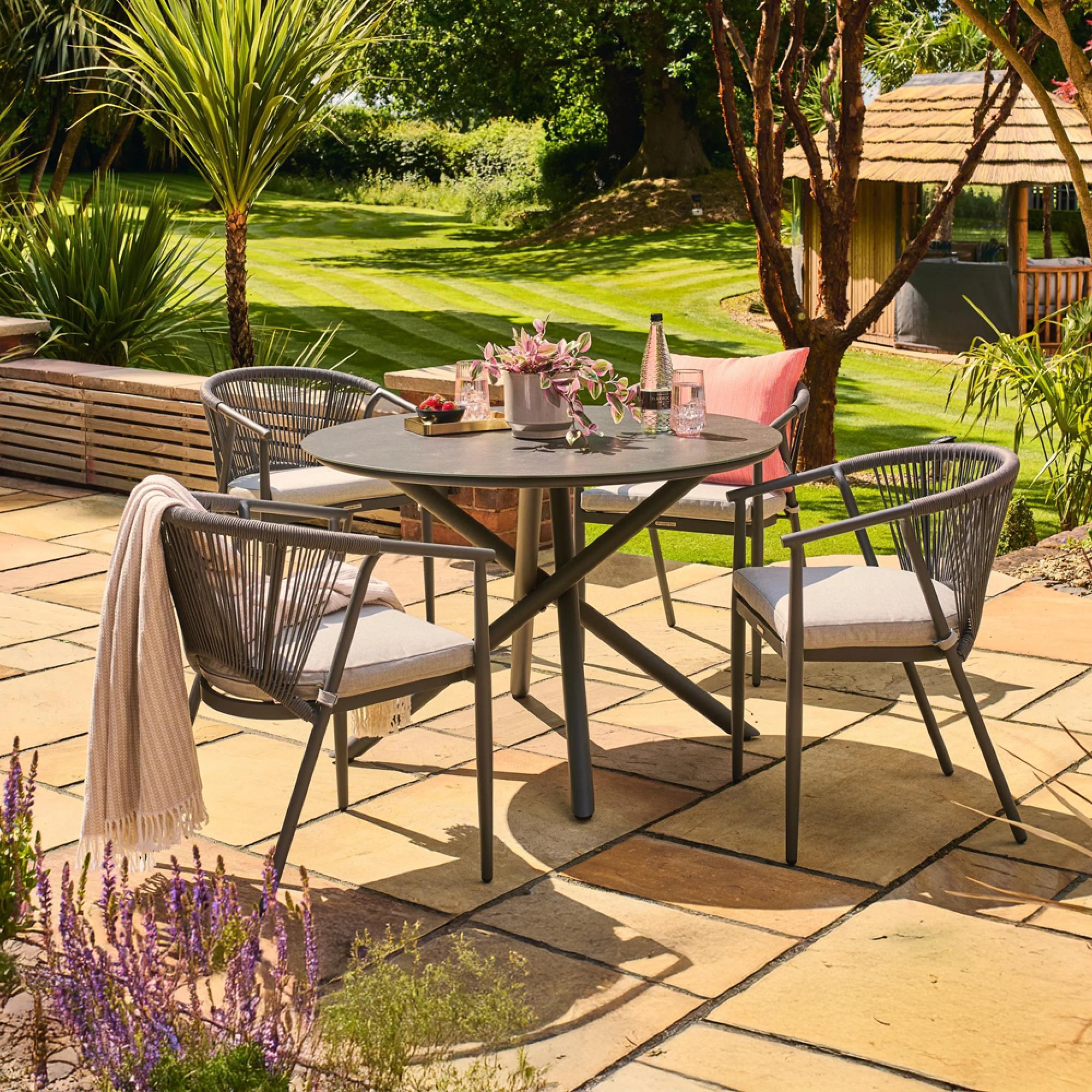 Kyoto Garden Dining Set - 4 Seater - 110cm - Round - Ceramic - 4 Chairs