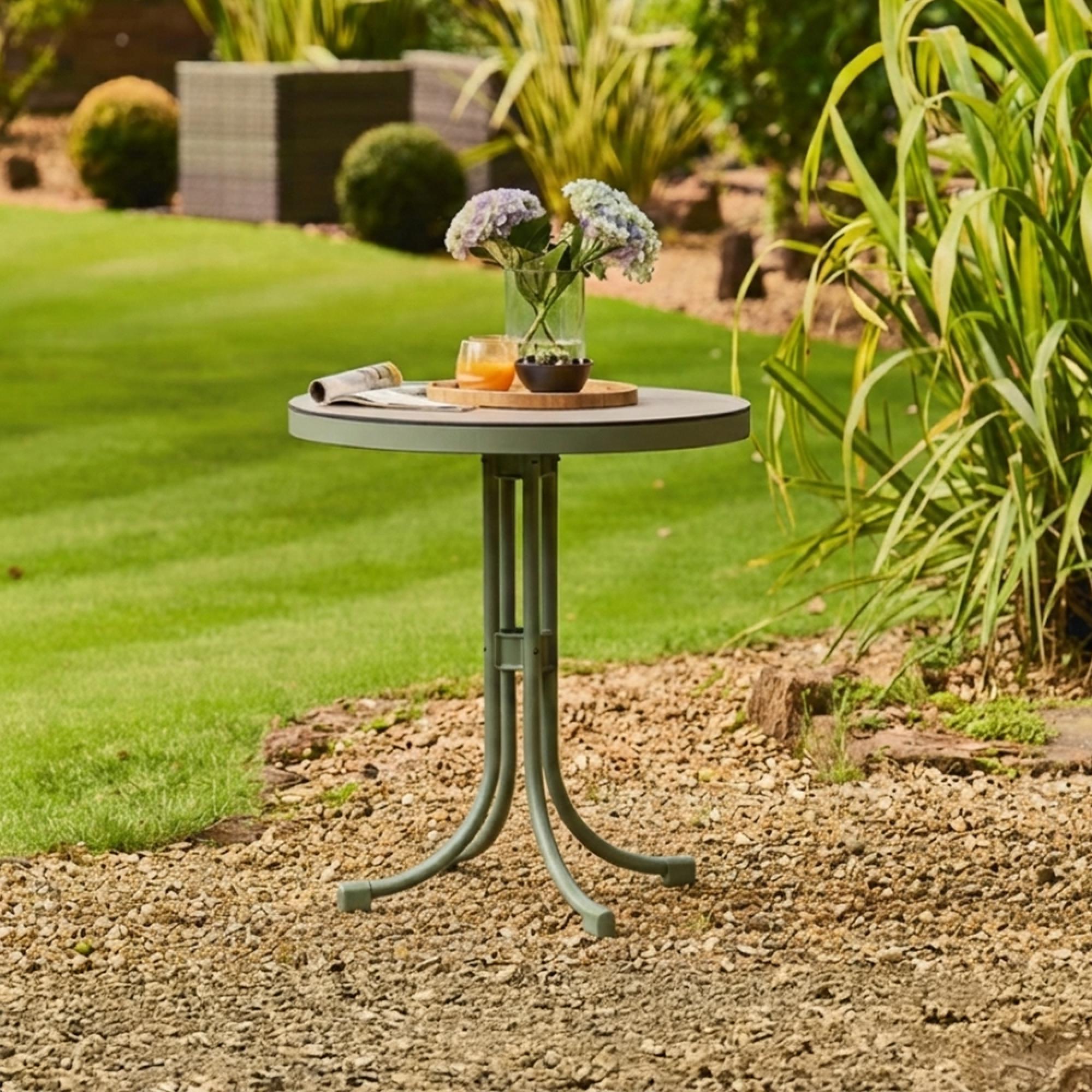 Bergen Garden Bistro Set - Round - Green Metal - 2 Stacking Armchairs