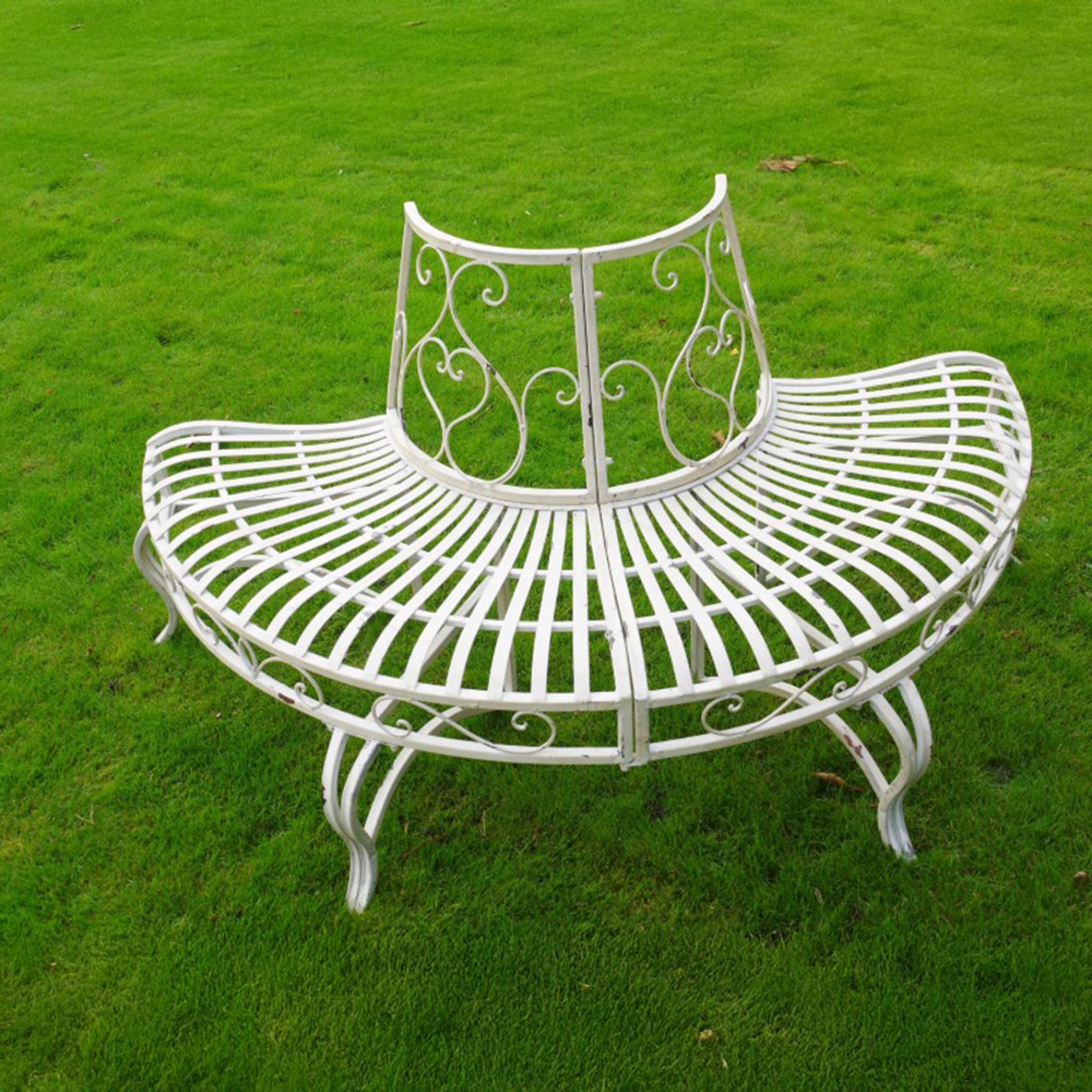 Garden Bench - Round - White Metal
