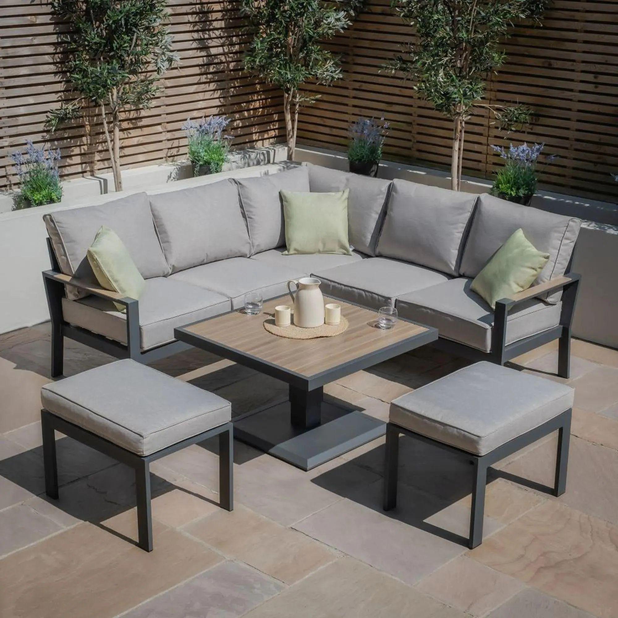 New York Round Garden Dining Set - 4 Seater - 120cm - Dove Grey