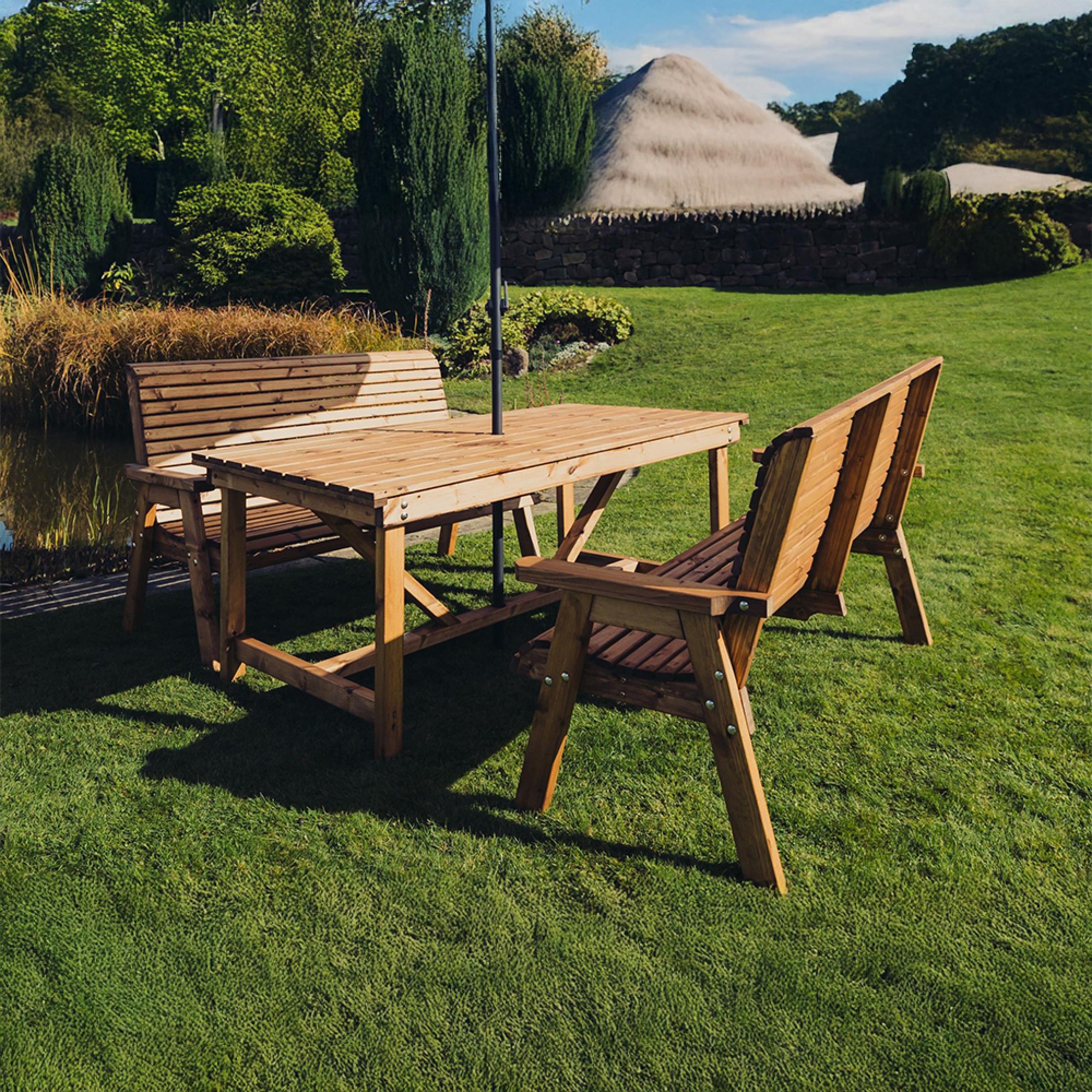 Churnet Valley Redwood Garden Table Set with 2 Seater Benches