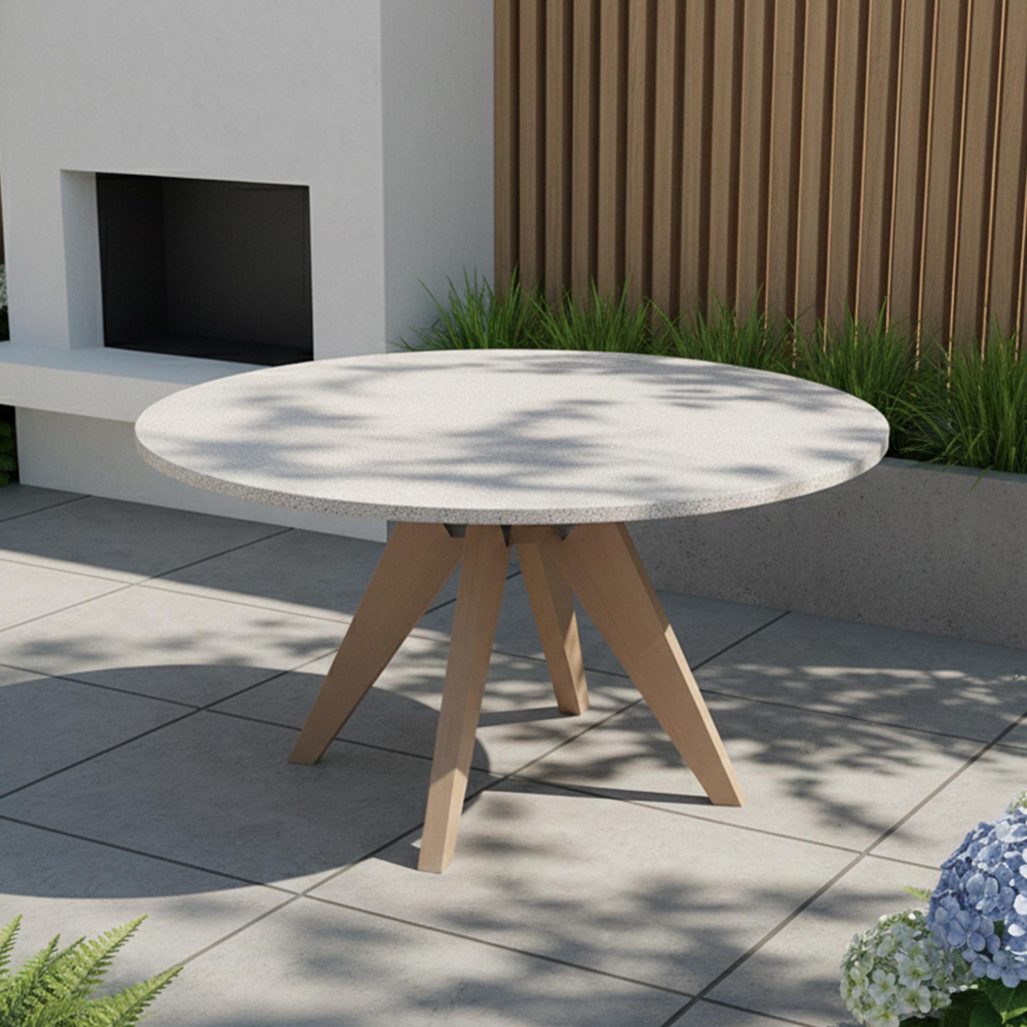 Astral Garden Round Dining Table - 150cm - 6 Seater - Soft Cream Concrete Terrazzo Top