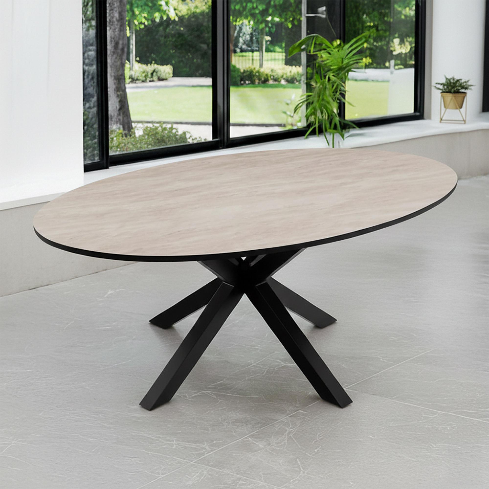 Bali Oval Dining Table - 8 Seater - 200cm - Ceramic Top - Black Cross Leg