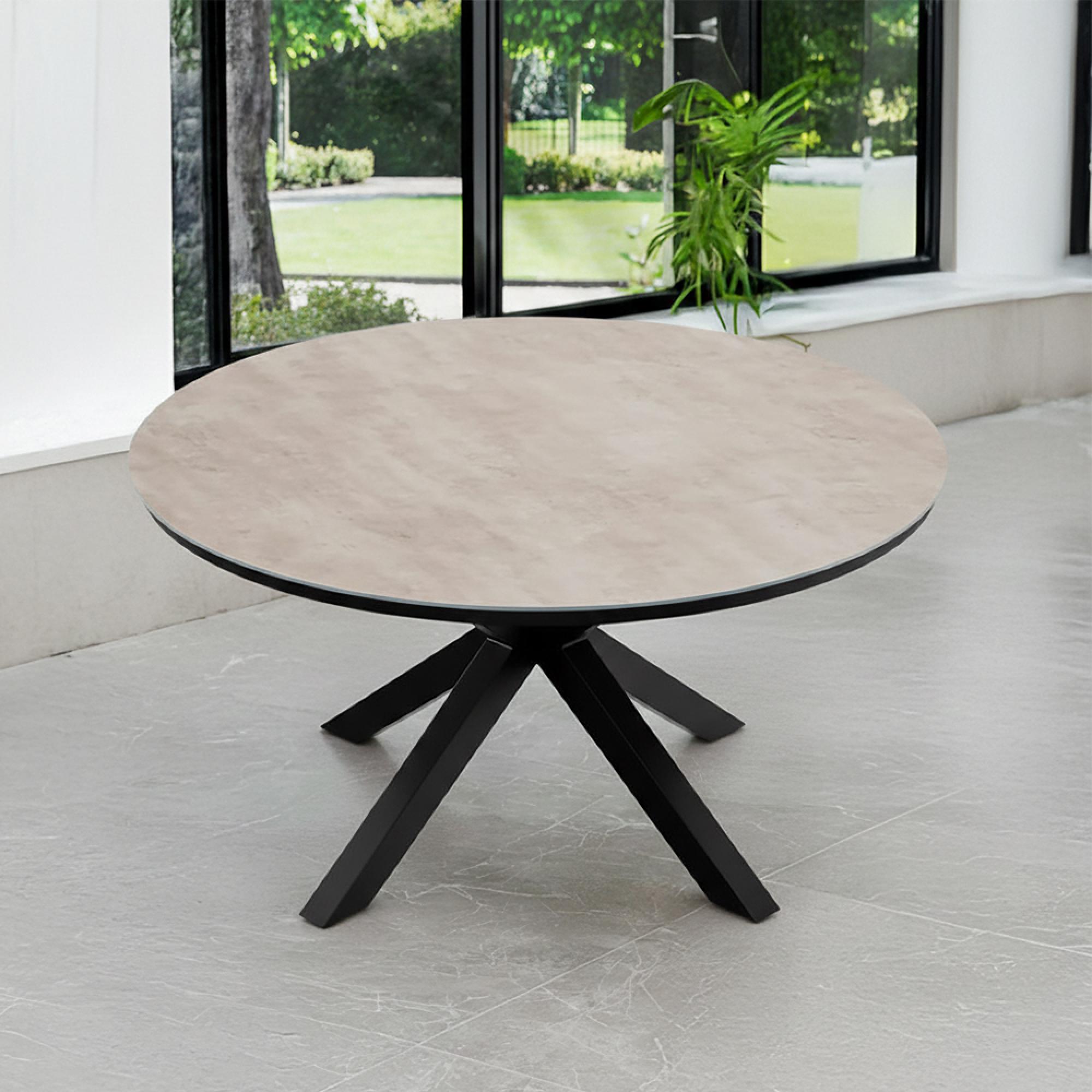 Bali Round Dining Table - 6 Seater - 150cm - Ceramic Top - Black Cross Leg