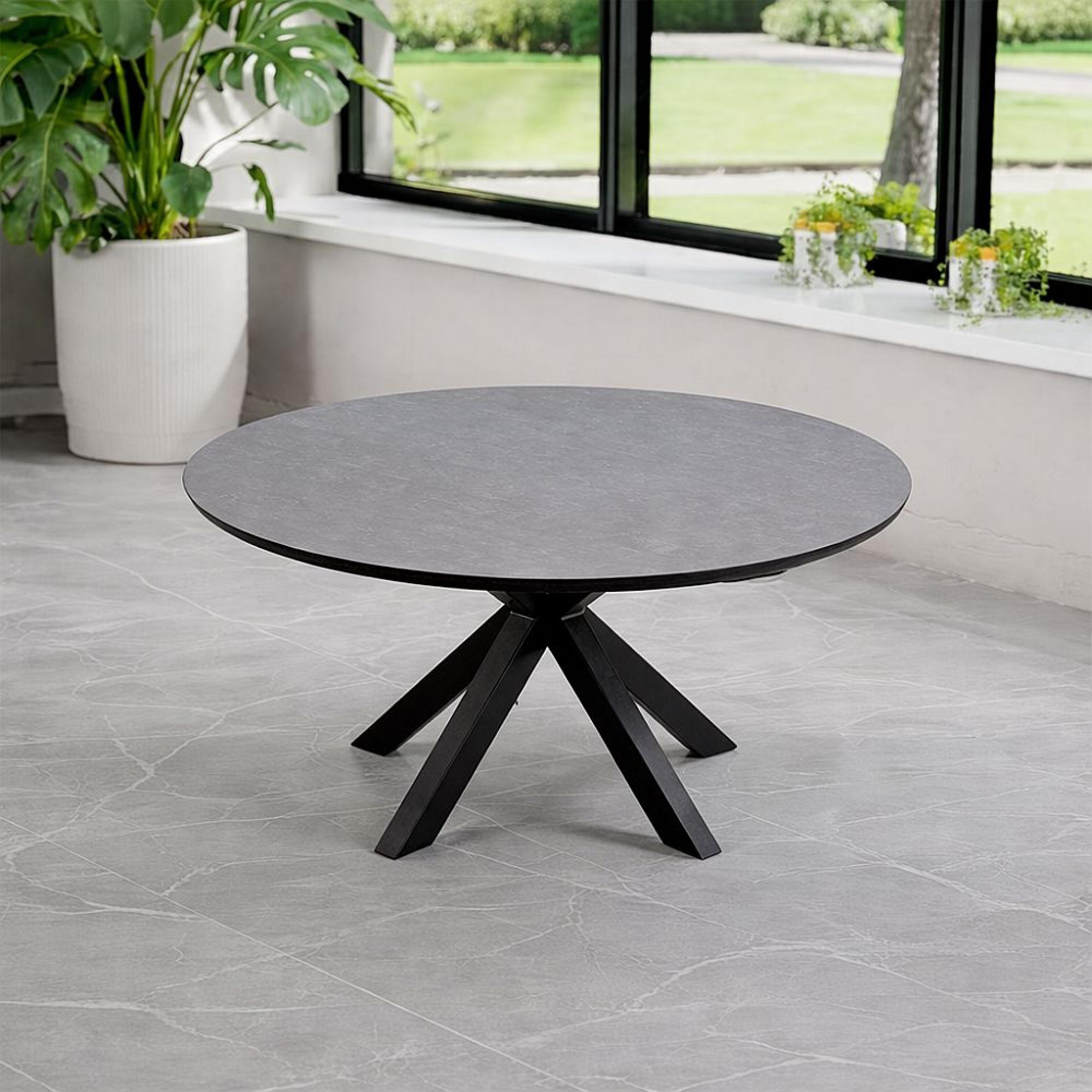 Aspen Garden Round Dining Table - 6 Seater - 150cm - Ceramic Top - Black Cross Leg