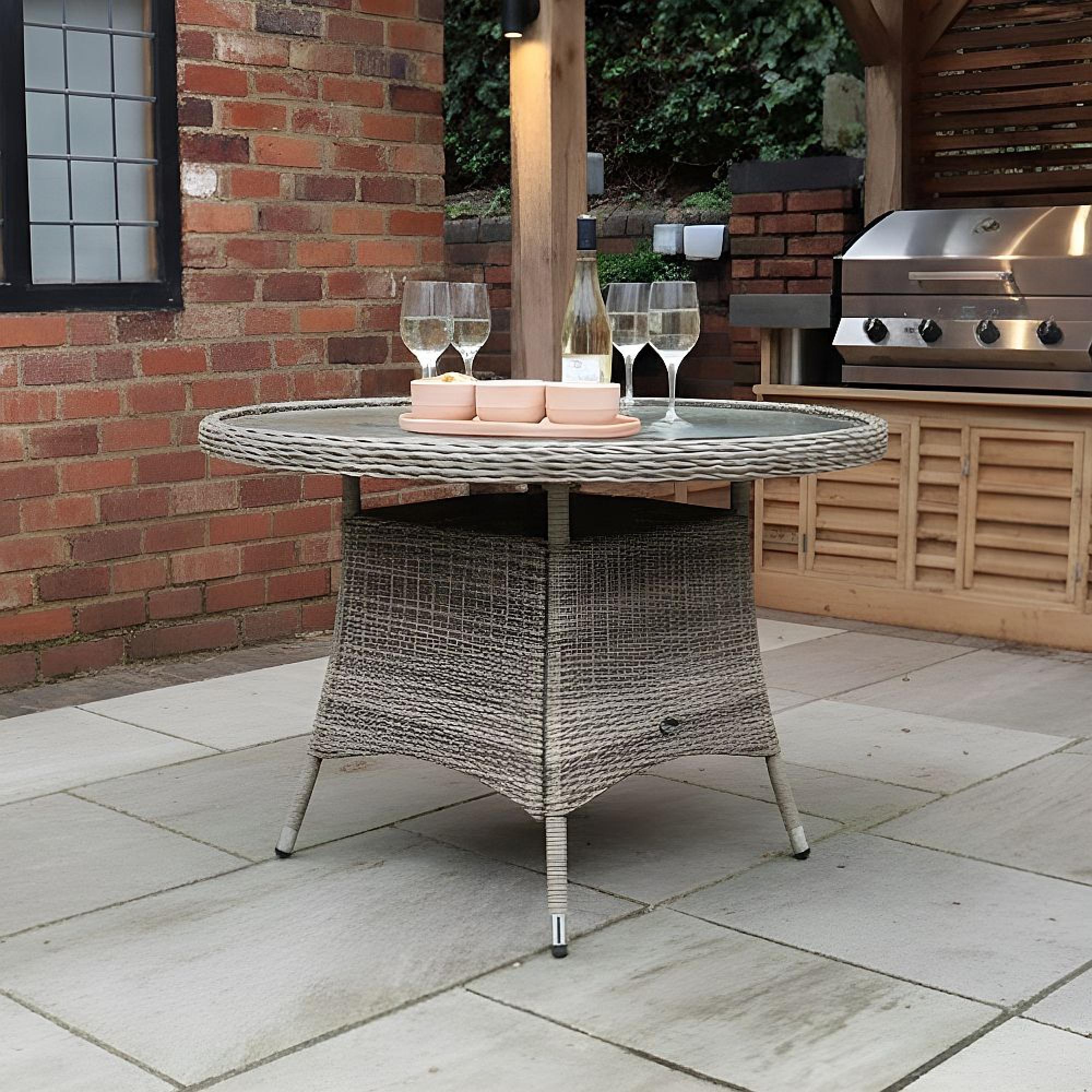 Wentworth Garden Dining Table - 4 Seater - 110cm - Round - Beige - Rattan