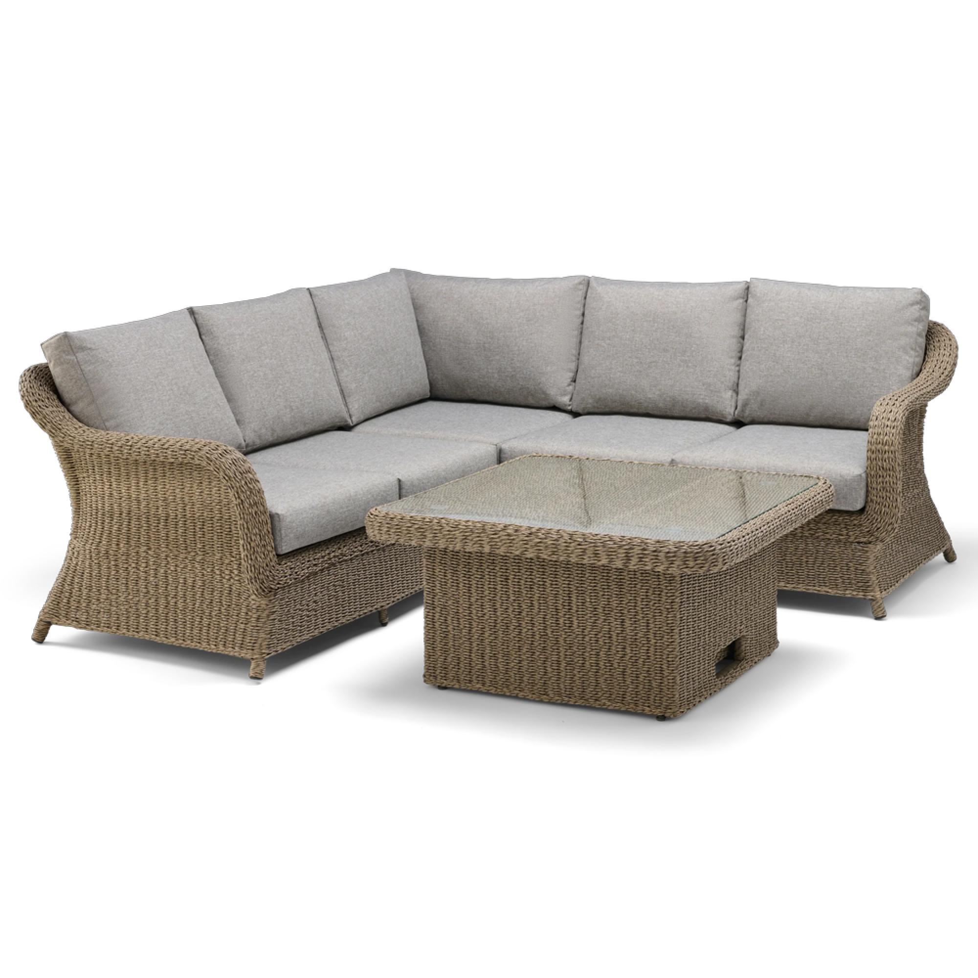 Arlington Corner Lounge Set - 5 Seater - With Square Adjustable Height Table - Luxury Rattan