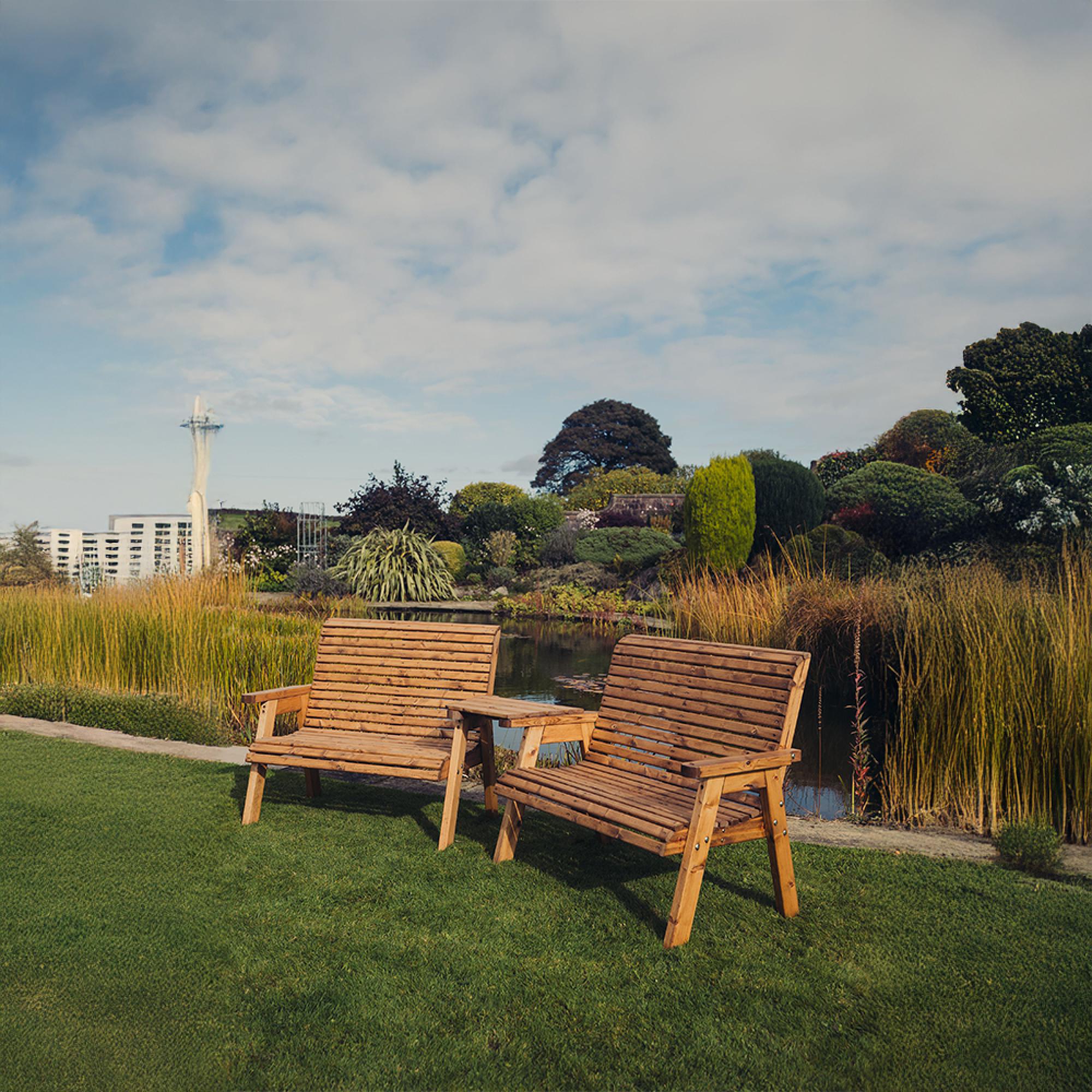 Churnet Valley Redwood Angled 2 Seater Garden Benches Set