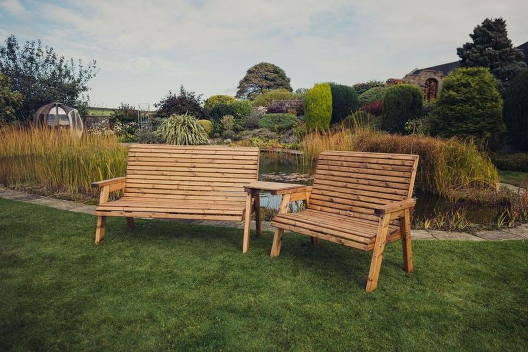 Churnet Valley Redwood Angled 2 Seater and 3 Seater Garden Benches Set