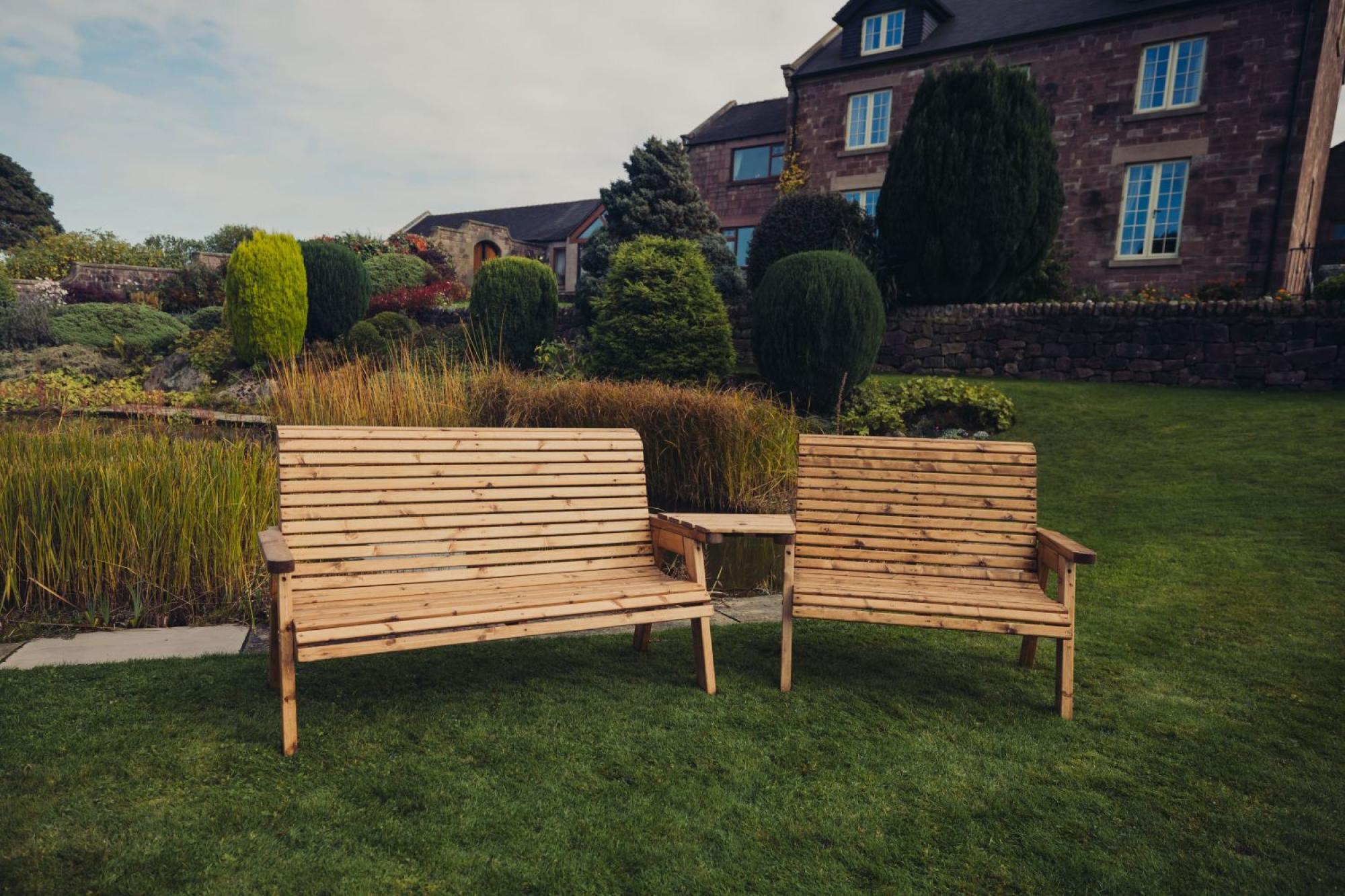 Churnet Valley Redwood Angled 2 Seater and 3 Seater Garden Benches Set