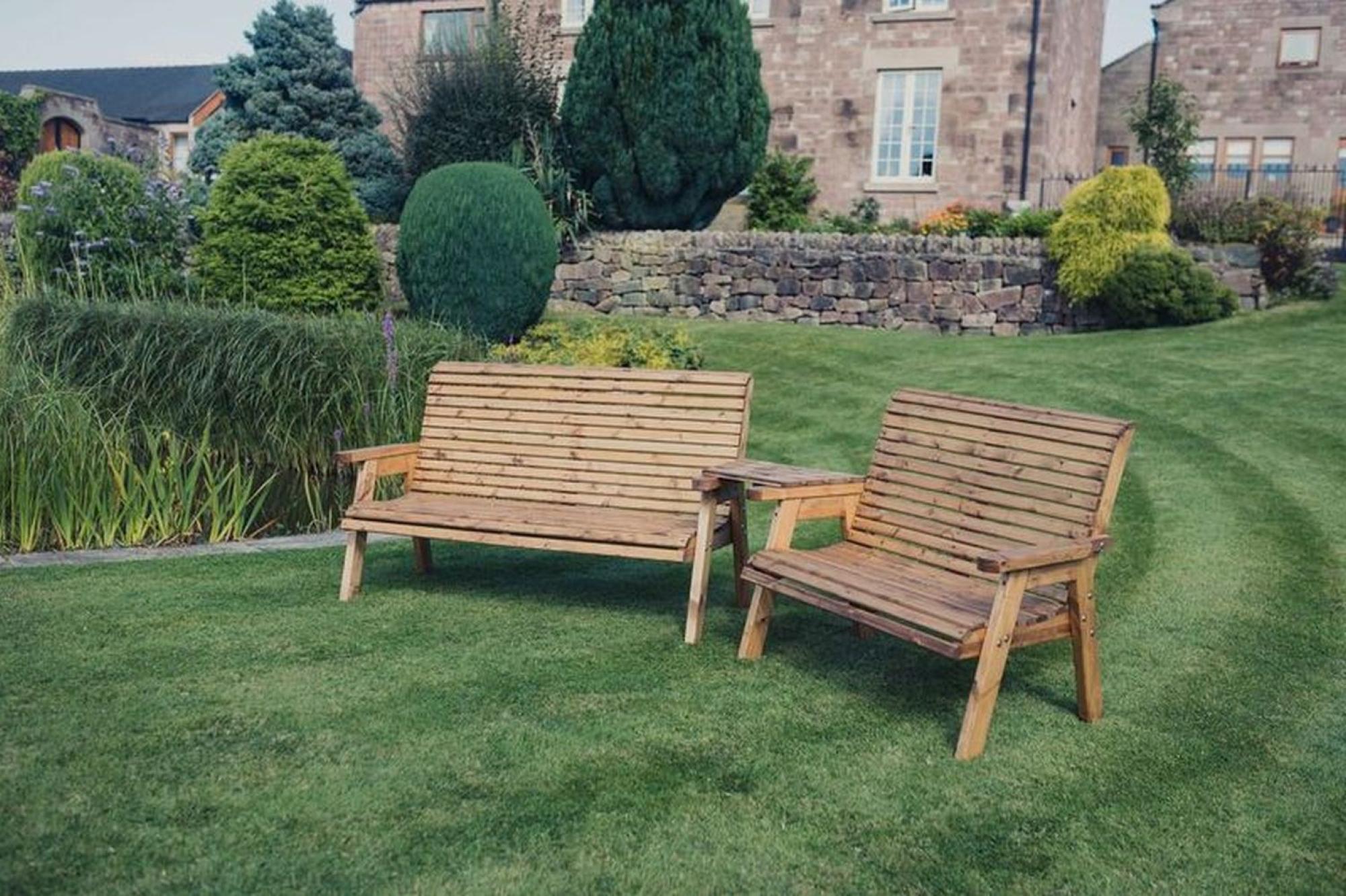 Churnet Valley Redwood Angled 2 Seater and 3 Seater Garden Benches Set