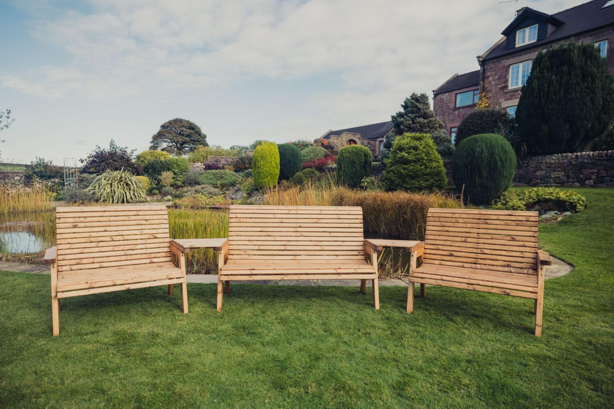 Churnet Valley Redwood Angled 2 Seater x2 and 3 Seater x1 Garden Benches Set