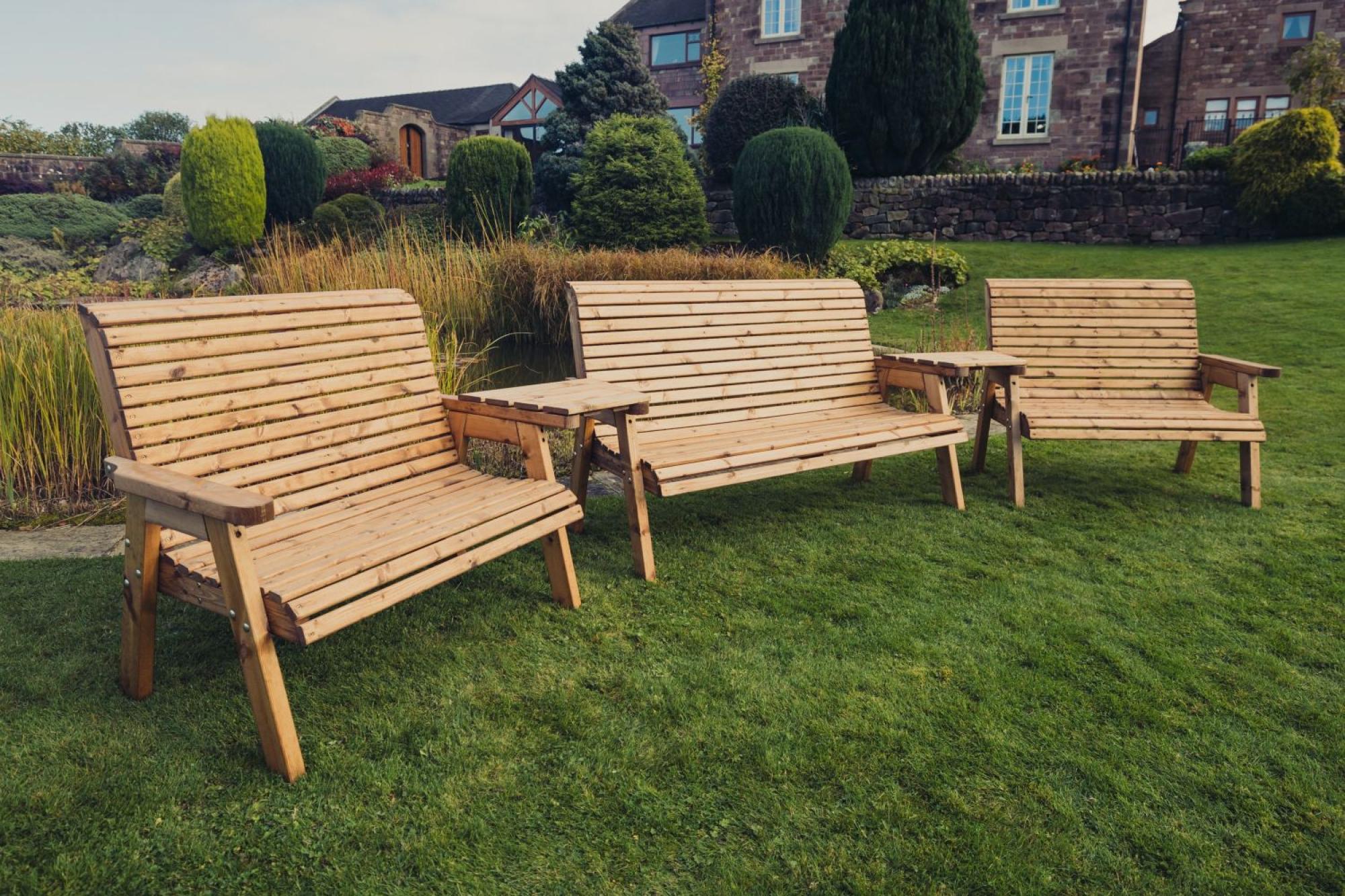 Churnet Valley Redwood Angled 2 Seater x2 and 3 Seater x1 Garden Benches Set