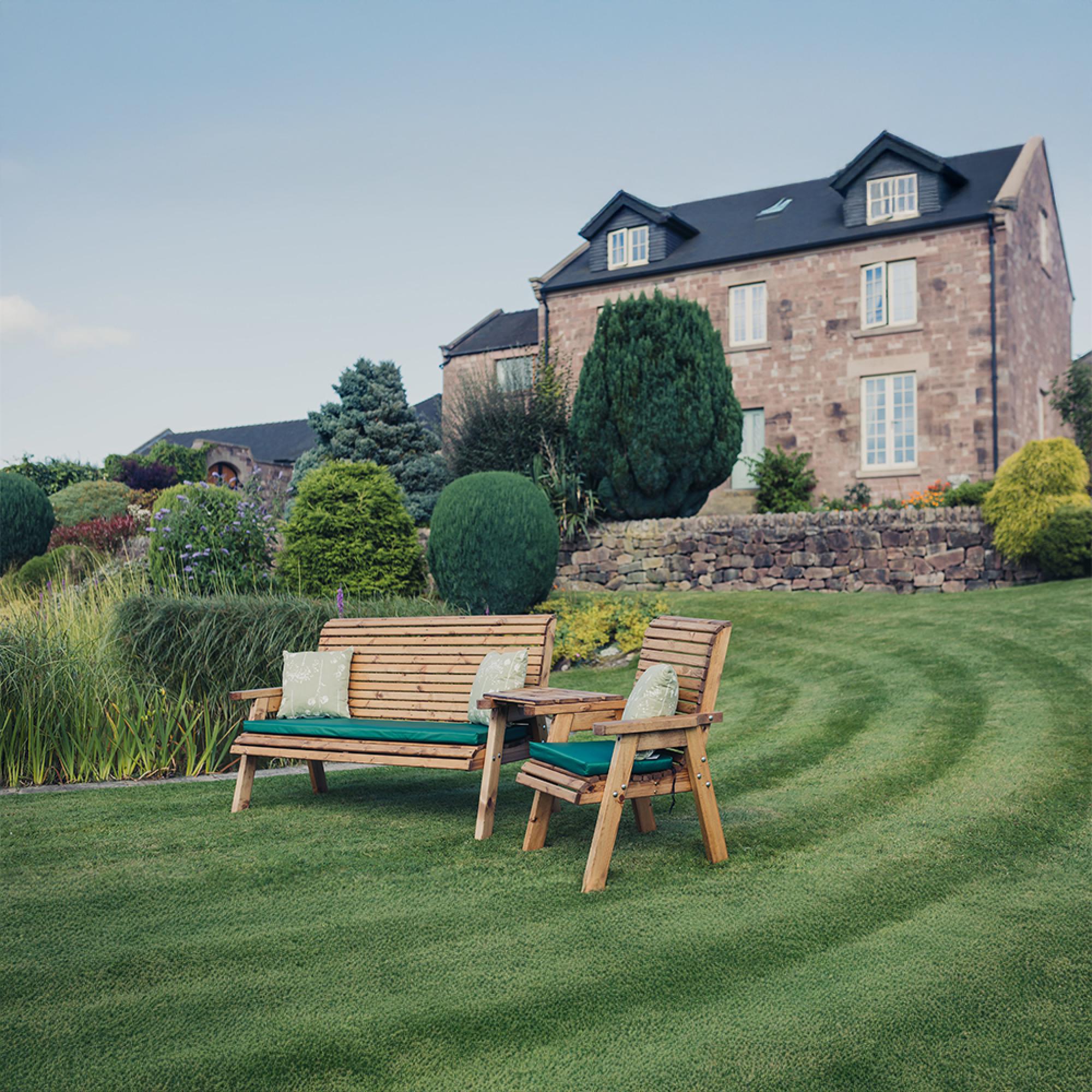 Churnet Valley Redwood Angled 3 Seater Bench and 1 Chair Garden Set