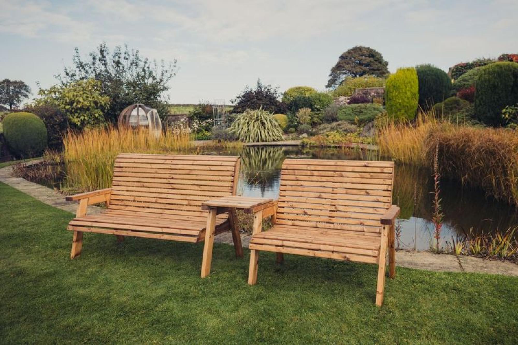 Churnet Valley Redwood Straight 2 Seater and 3 Seater Garden Benches Set