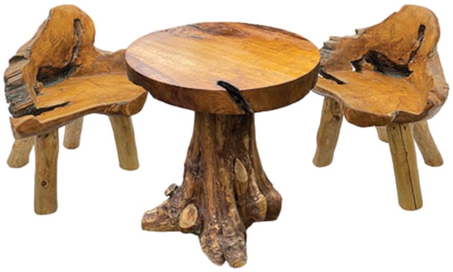 Teak Root 120cm Round Small Table and 2 Chairs