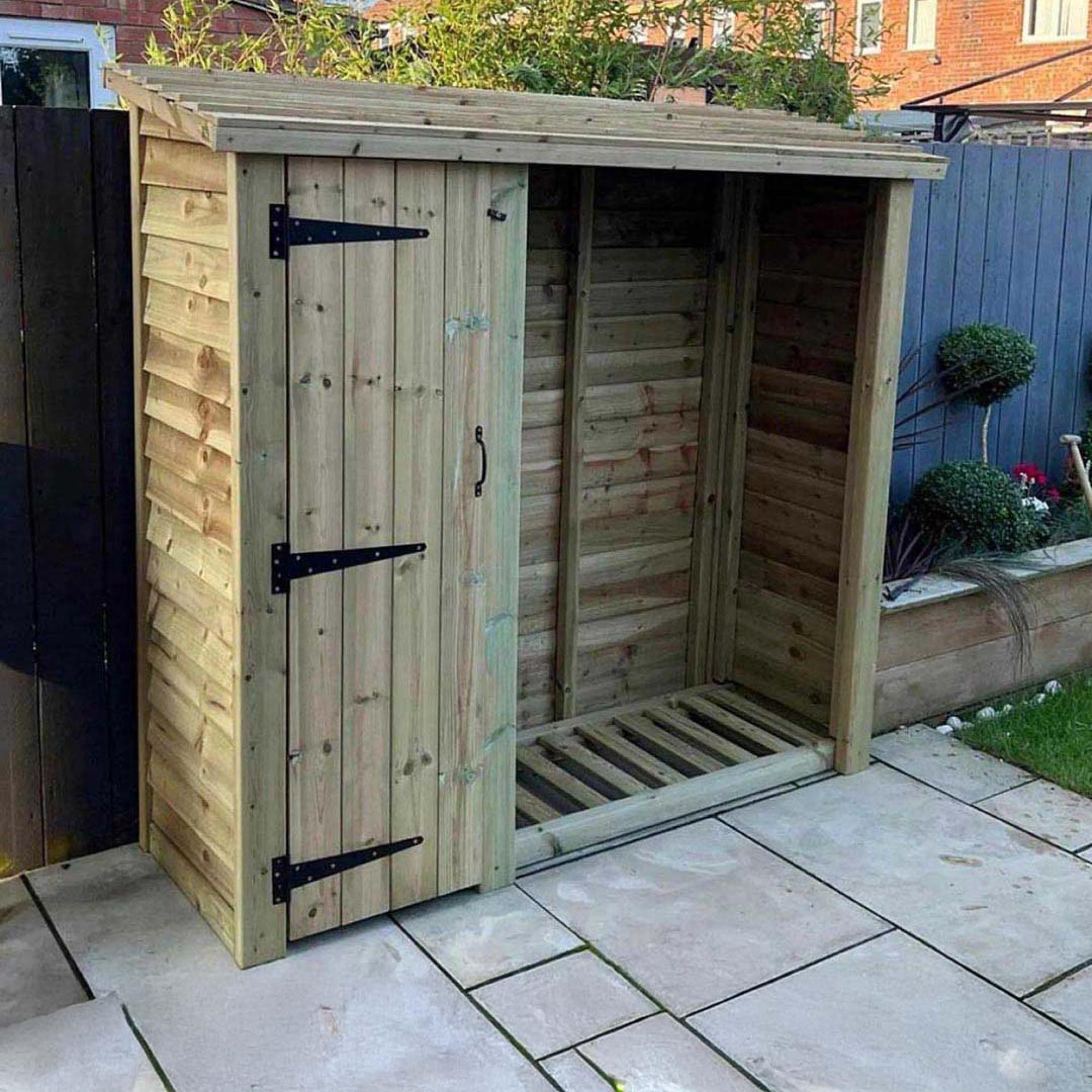 Churnet Valley Redwood Garden Log Store with Tool Store