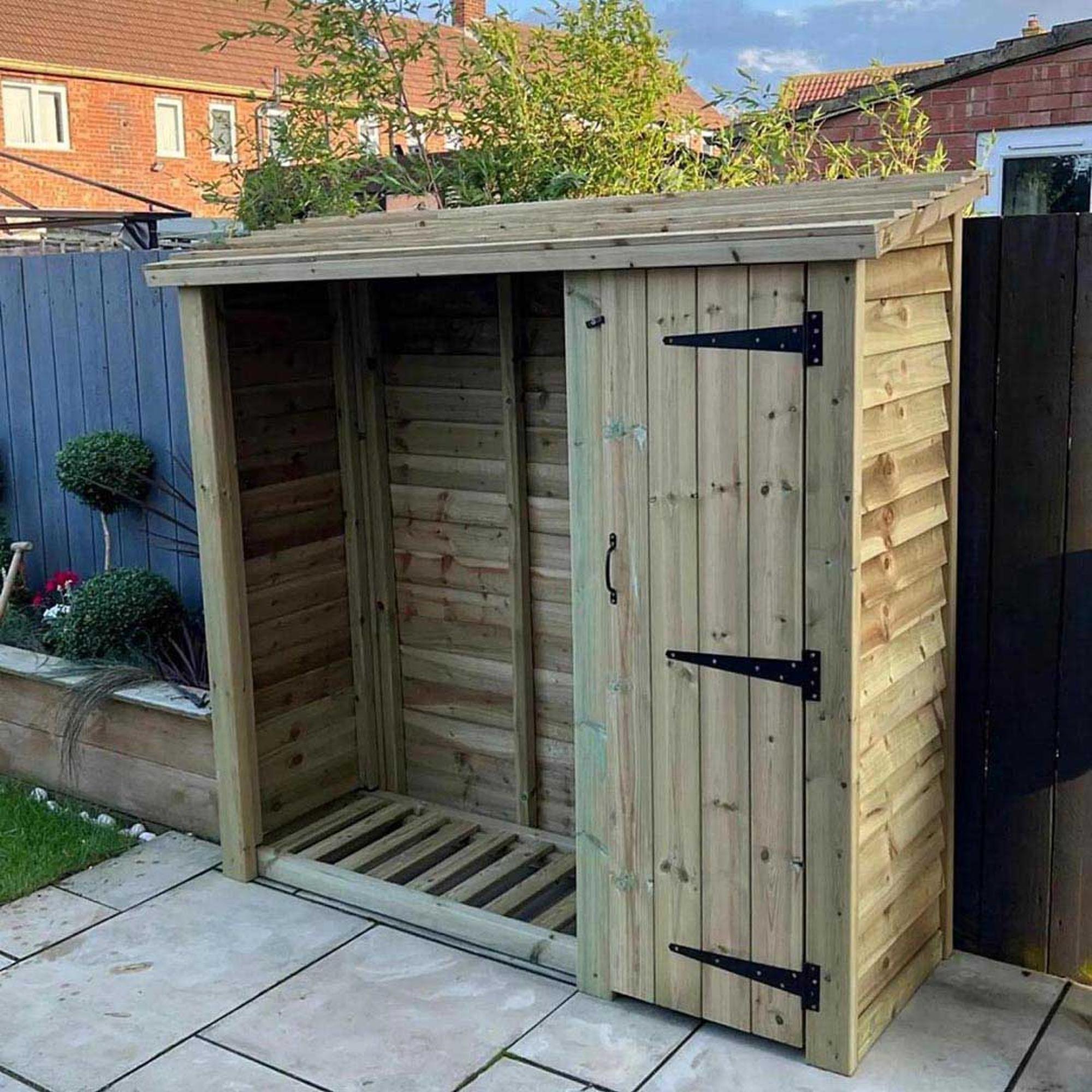 Churnet Valley Redwood Garden Log Store with Tool Store