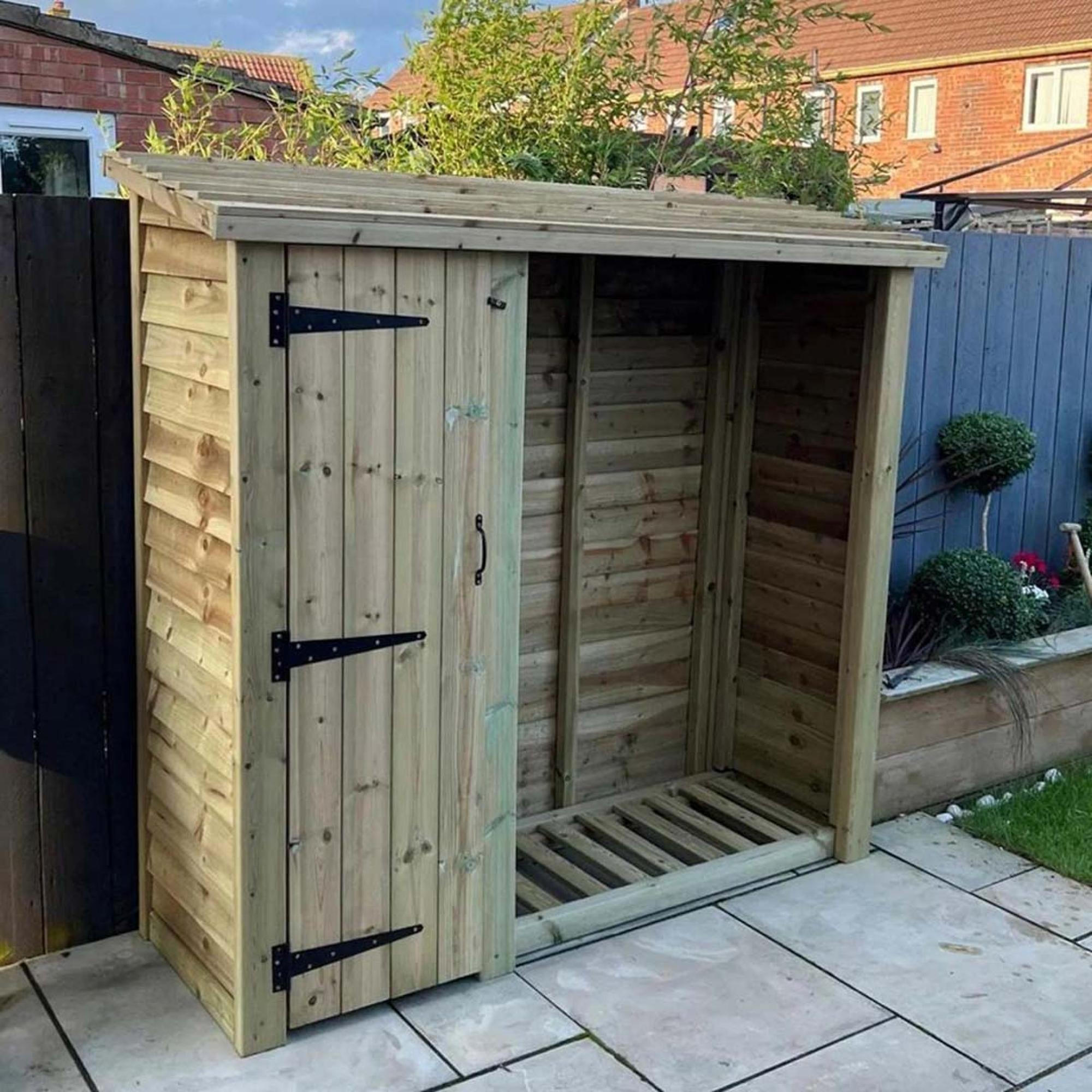 Churnet Valley Redwood Garden Log Store with Tool Store
