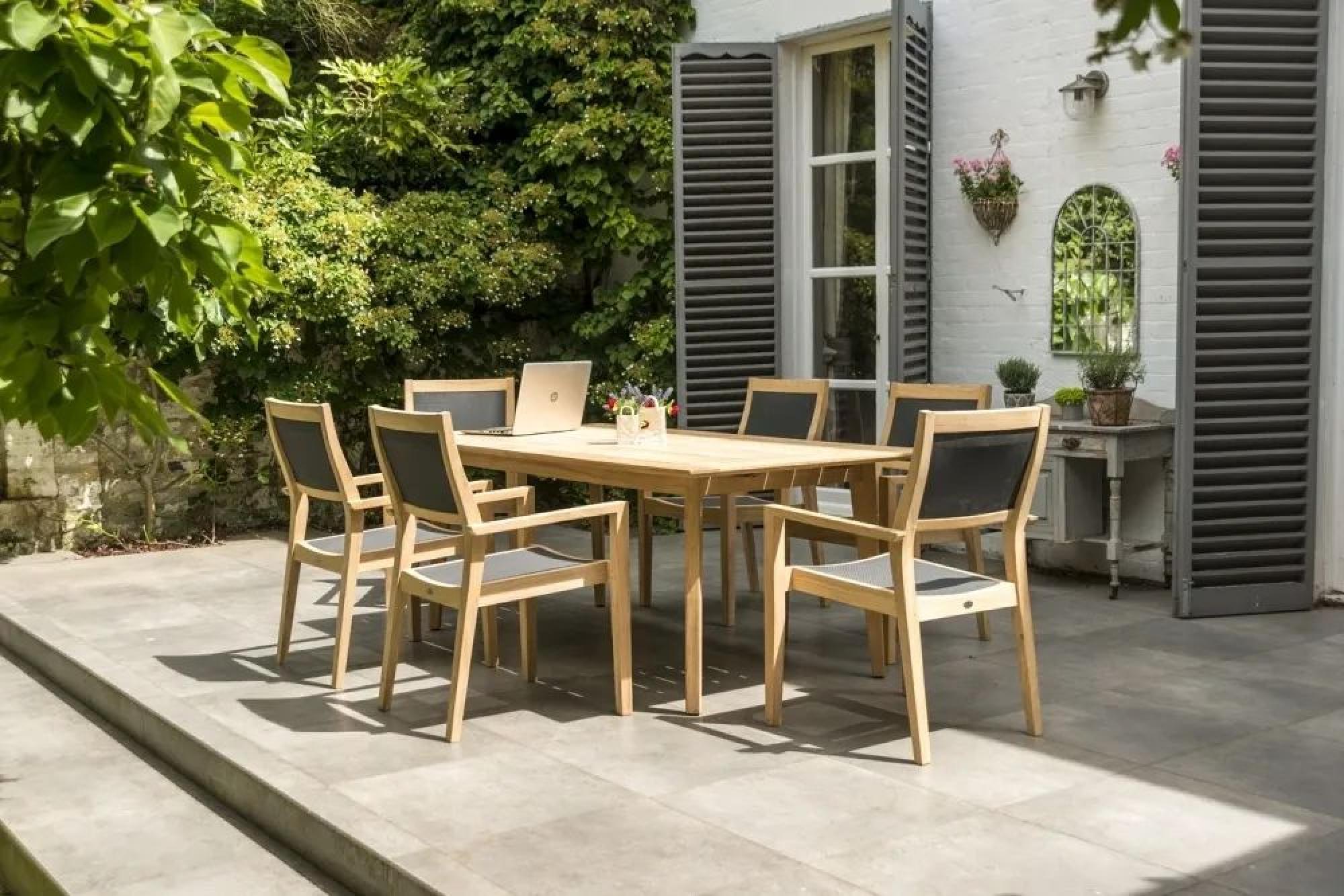 Roble Wood Stacking Garden Dining Armchair with Charcoal Sling - Set of 2