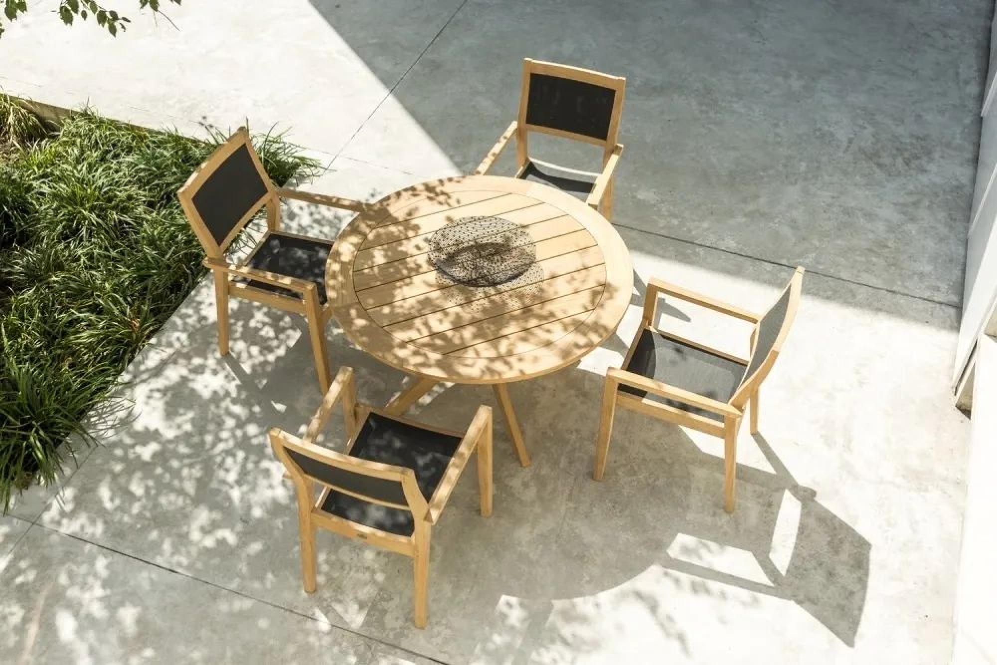 Roble Wood Stacking Garden Dining Armchair with Charcoal Sling - Set of 2