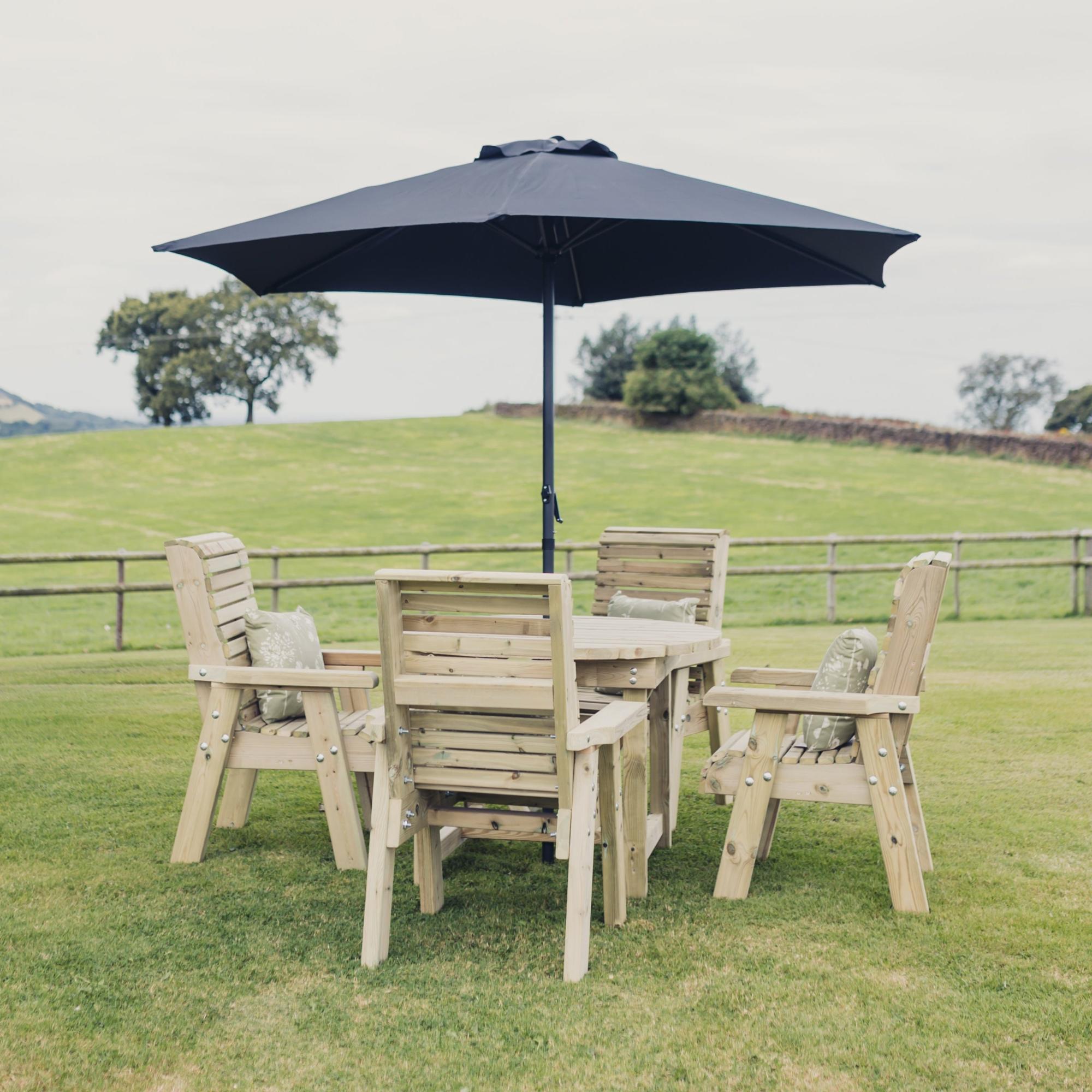 Churnet Valley Ergo Timber Wood 4 Seater Round Garden Dining Set