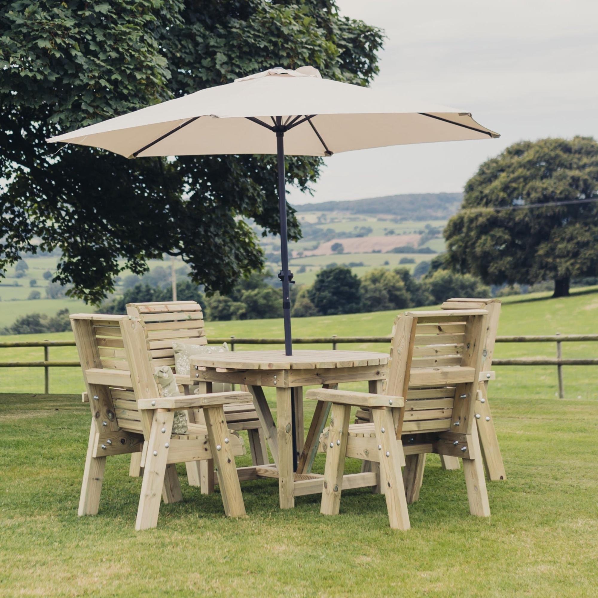 Churnet Valley Ergo Timber Wood 4 Seater Round Garden Dining Set